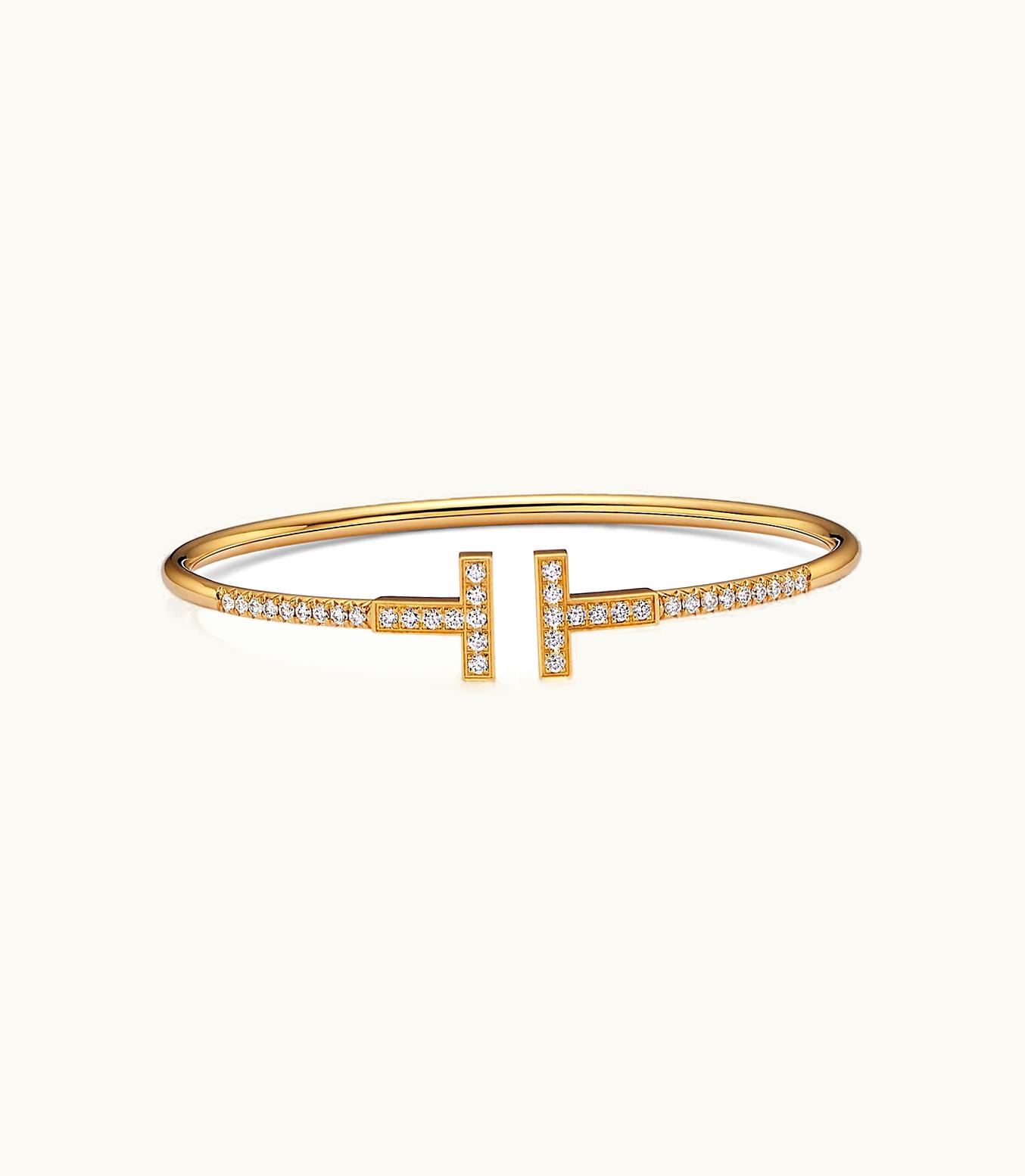 Tiffany & Co Tiffany T Pavé Diamond Wire Bangle In Yellow Gold