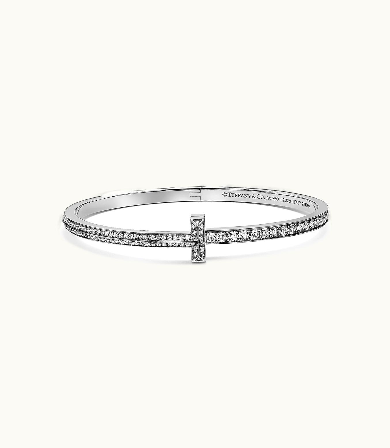 Tiffany & Co Tiffany T T1 Narrow Pavé Diamond Hinged Bangle In White Gold