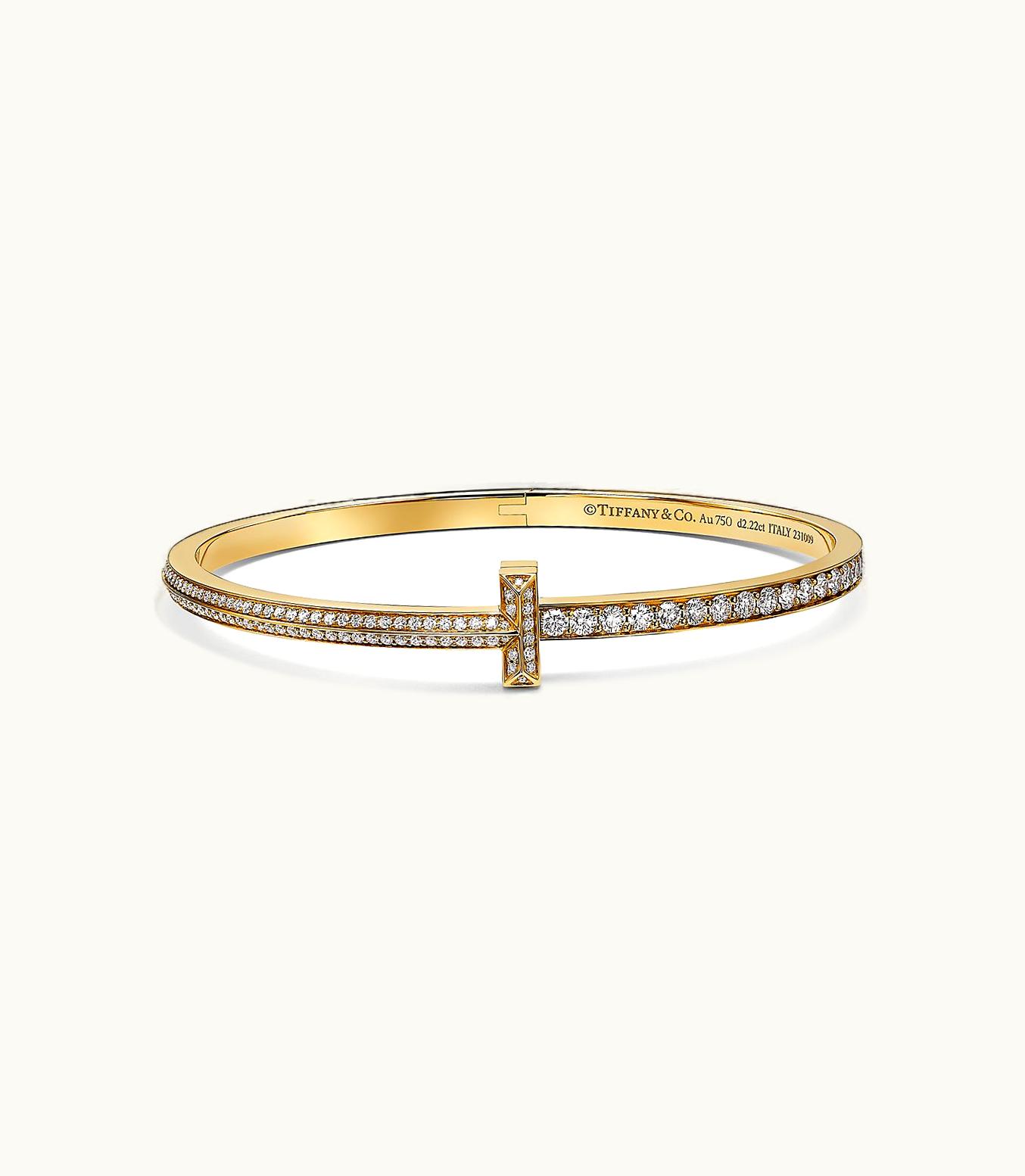 Tiffany & Co Tiffany T T1 Narrow Pavé Diamond Hinged Bangle In Yellow Gold
