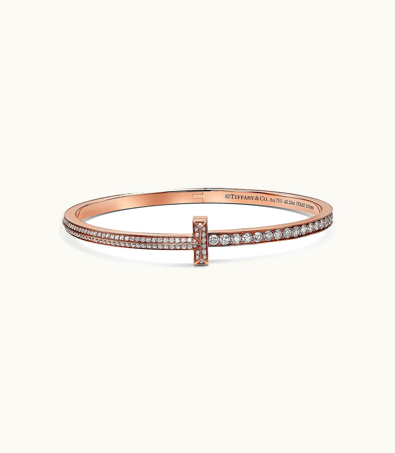 Tiffany & Co Tiffany T T1 Narrow Pavé Diamond Hinged Bangle In Rose Gold