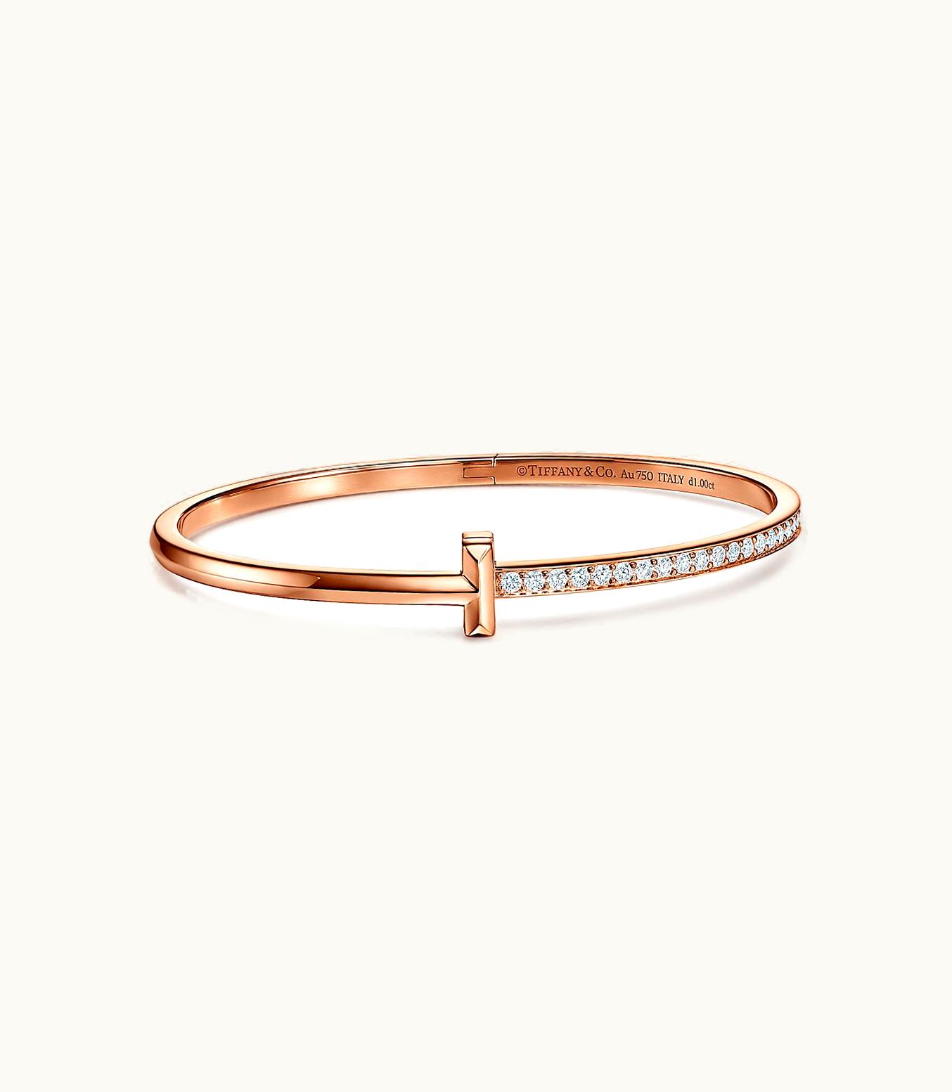 Tiffany & Co Tiffany T T1 Hinged Bangle In Rose Gold With Diamonds, Narrow