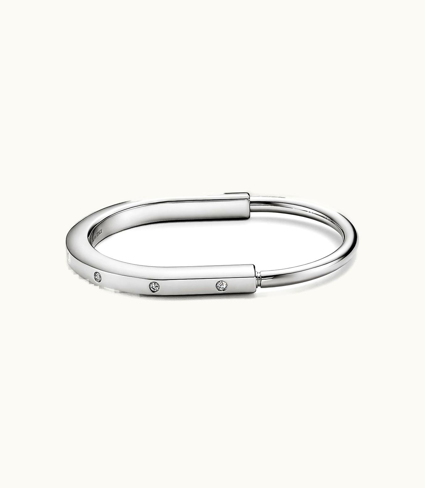 Tiffany & Co Tiffany Lock Bangle In White Gold With Diamond Accents