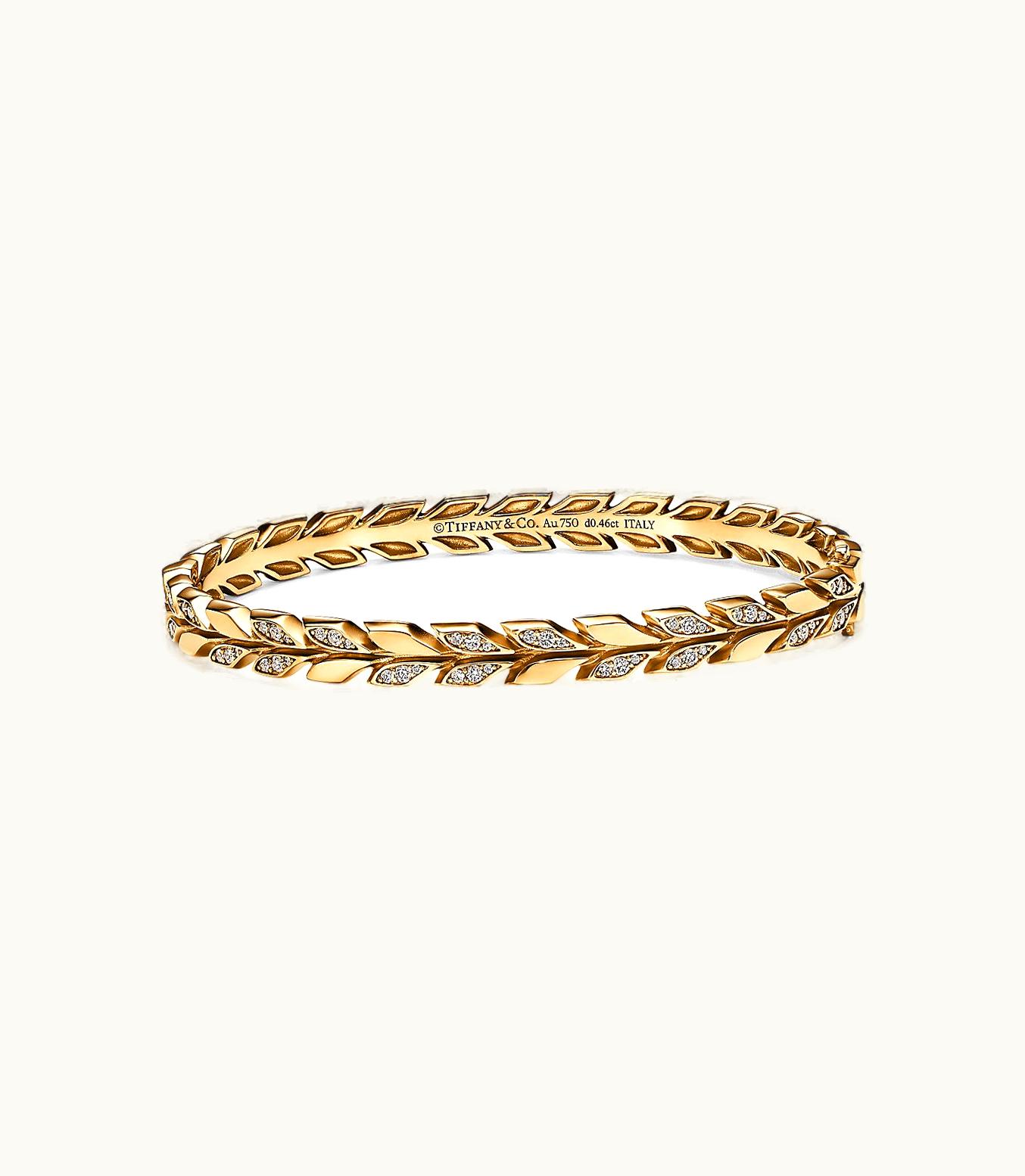 Tiffany & Co Tiffany Victoria® Vine Hinged Bangle In Yellow Gold With Diamonds