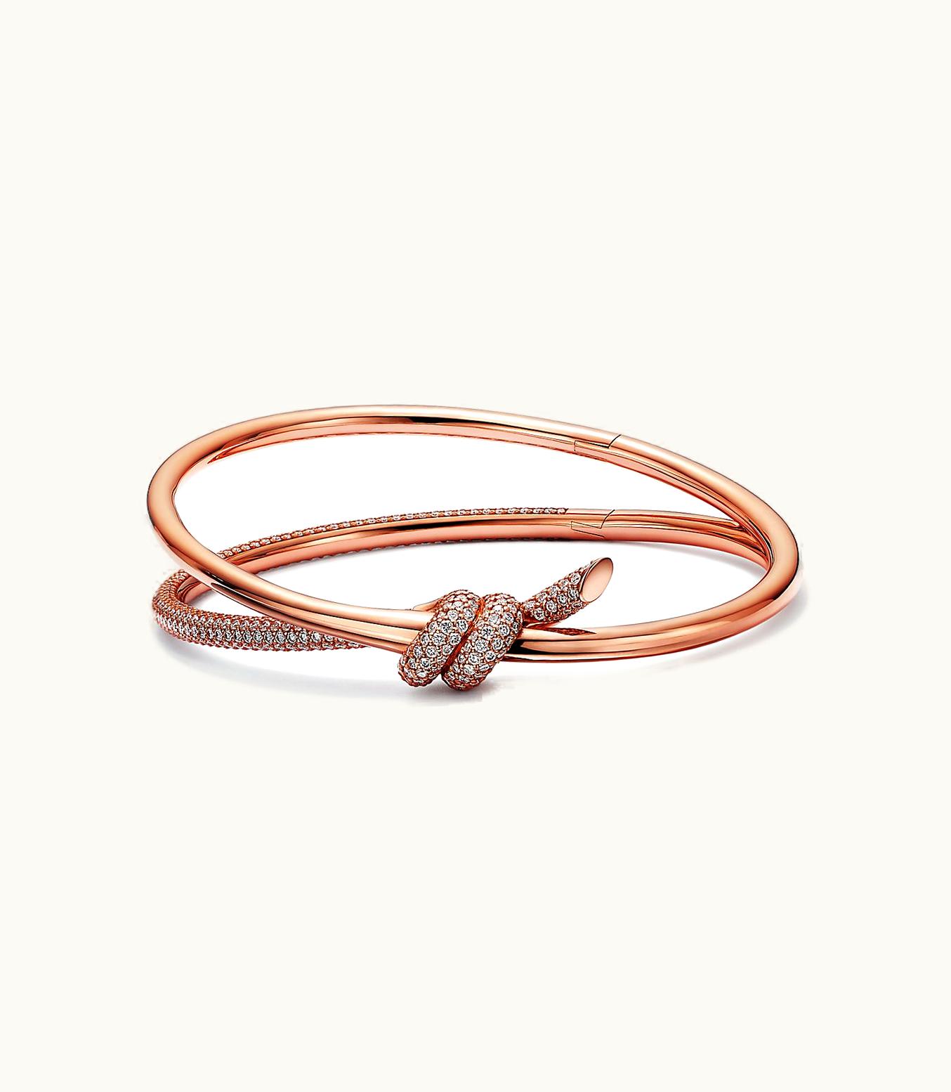 Tiffany & Co Tiffany Knot Double Row Hinged Bangle In Rose Gold With Diamonds