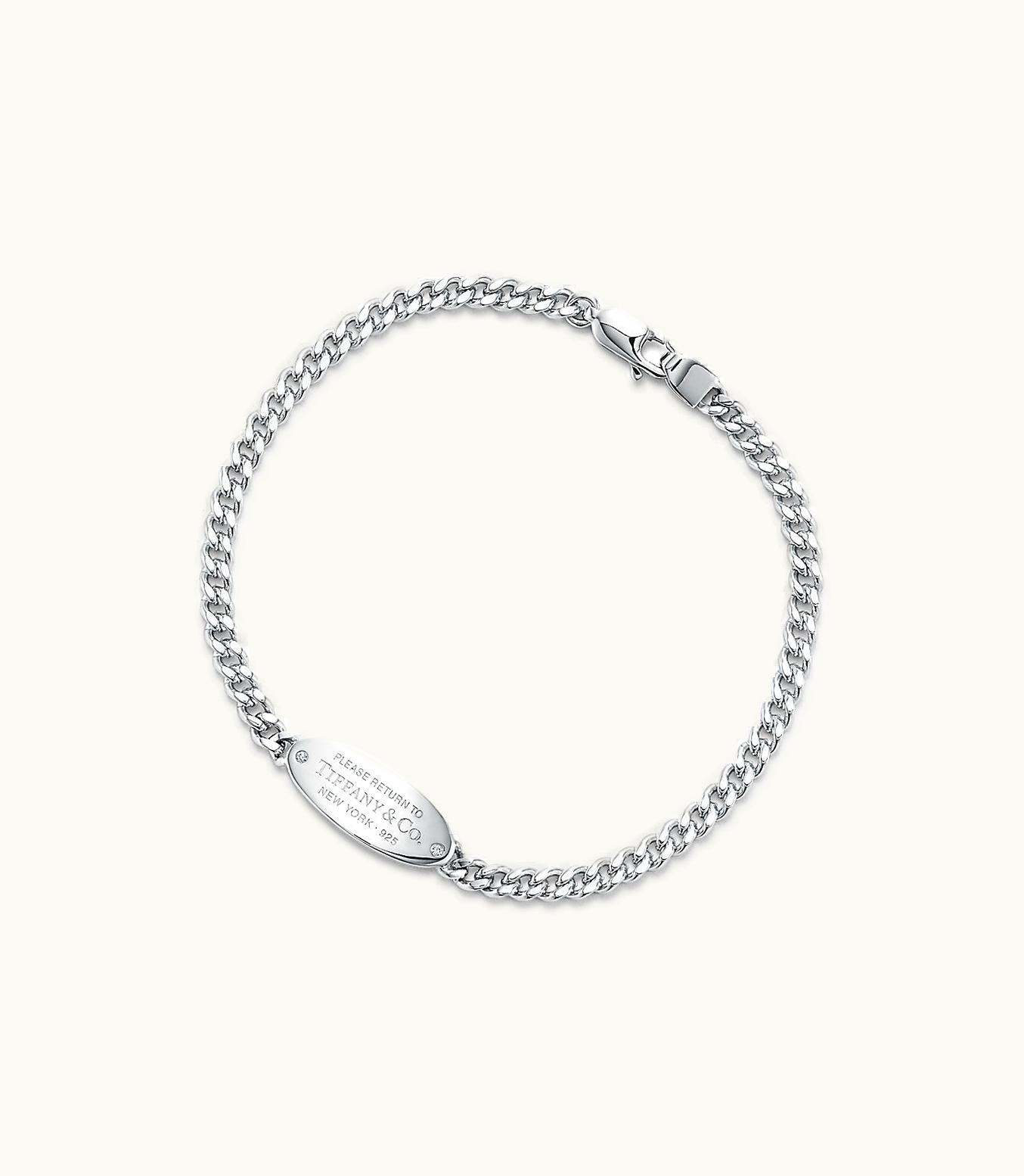 Tiffany & Co Return To Tiffany™ Oval I.D. Bracelet In Sterling Silver With Diamonds, Medium