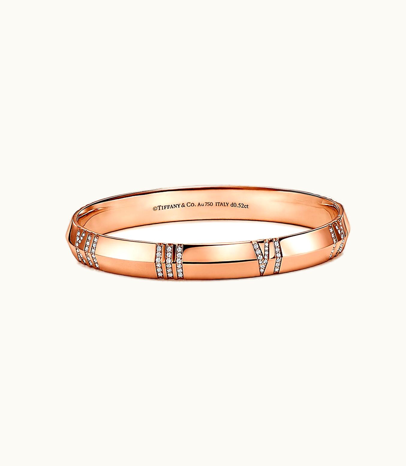 Tiffany & Co Atlas® X Closed Wide Hinged Bangle In Rose Gold With Diamonds