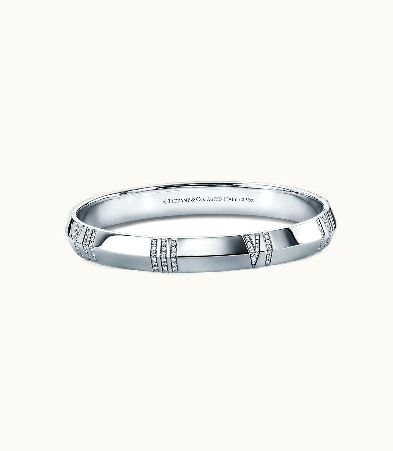 Tiffany & Co Atlas® X Closed Wide Hinged Bangle In White Gold With Diamonds