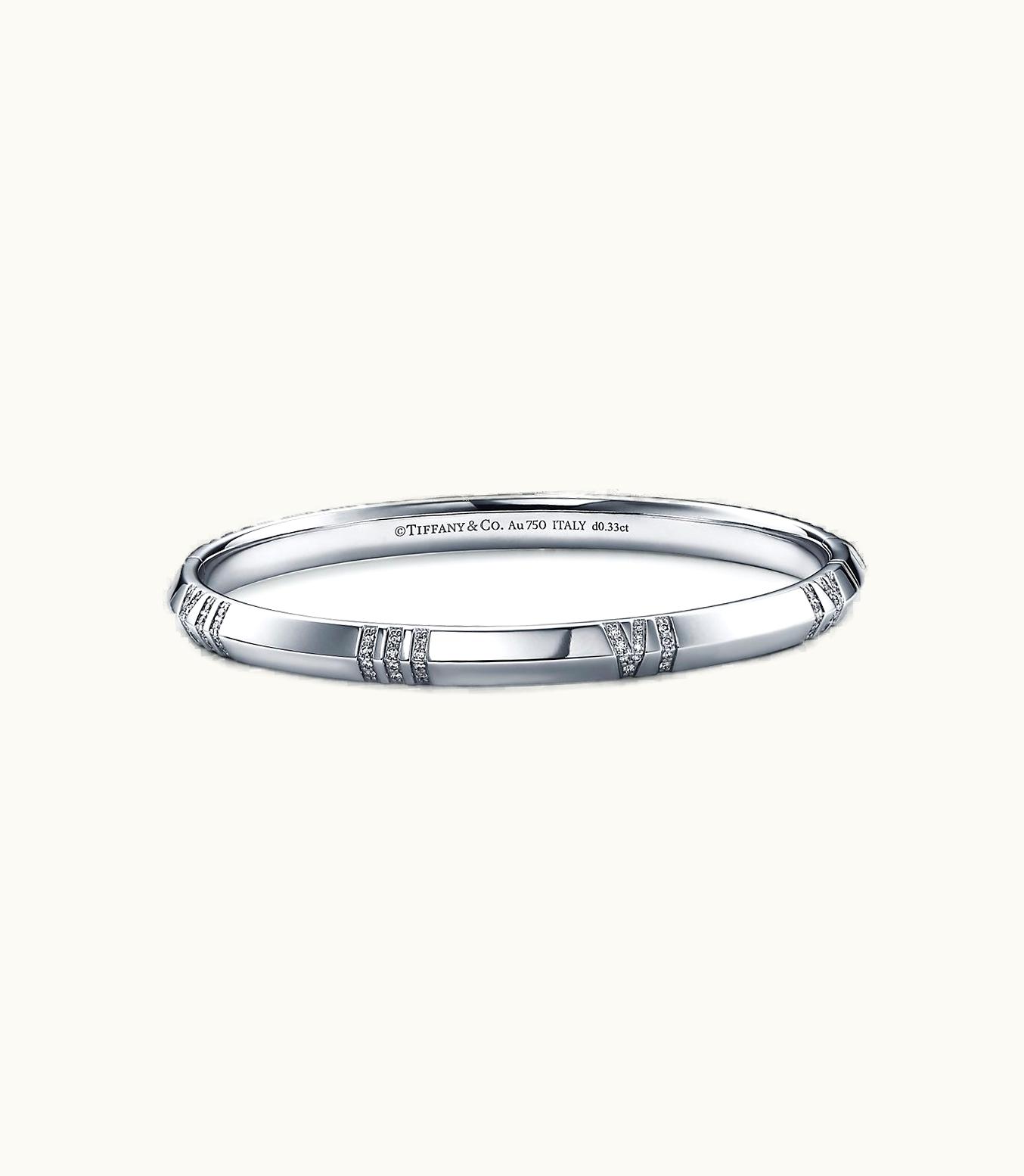 Tiffany & Co Atlas® X Closed Narrow Hinged Bangle In White Gold With Diamonds