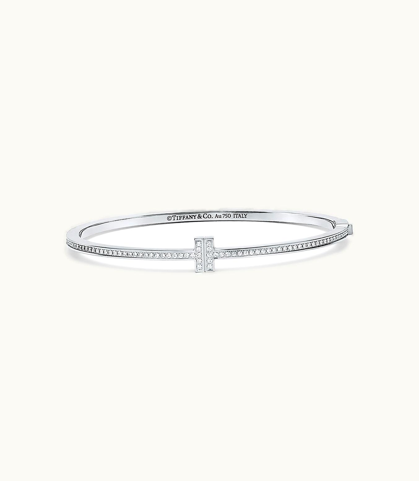 Tiffany & Co Tiffany T Diamond Hinged Wire Bangle In 18K White Gold, Medium