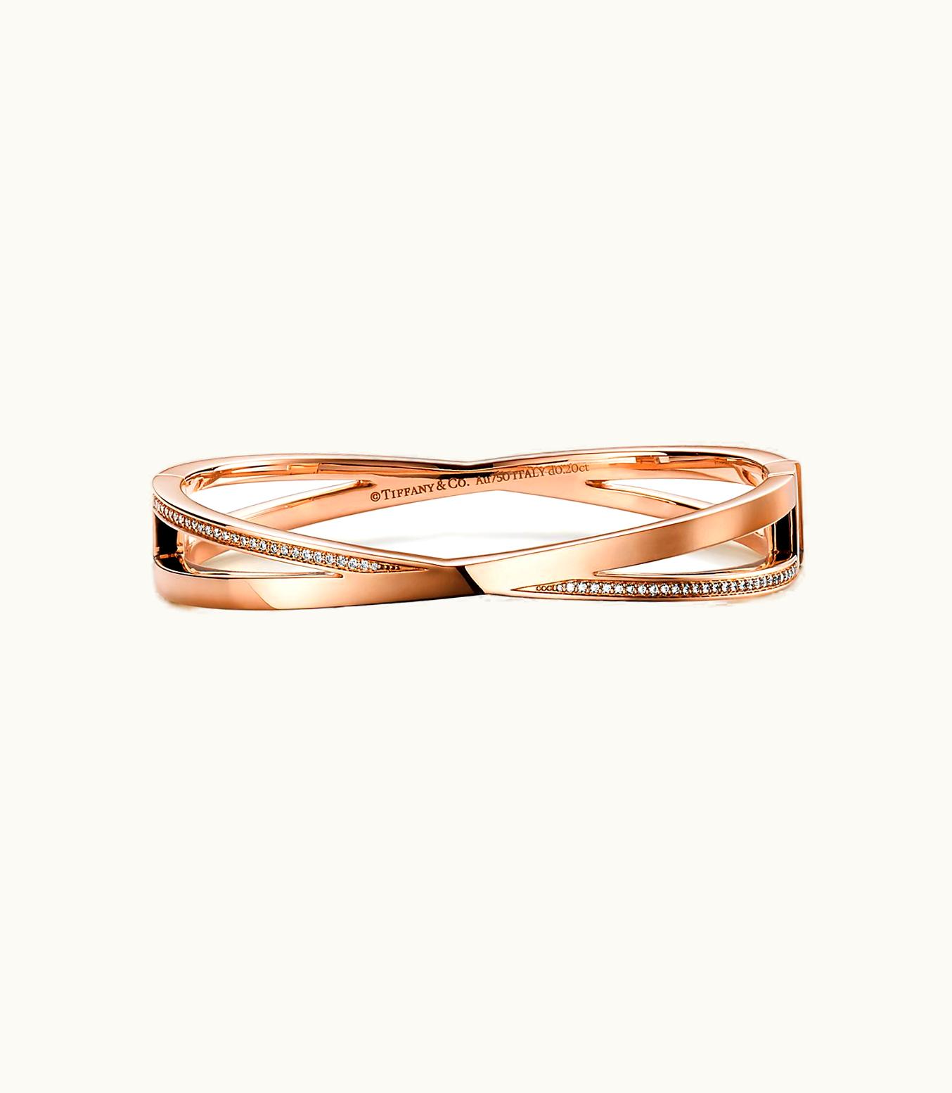 Tiffany & Co Atlas® X Narrow Hinged Bangle In Rose Gold With Diamonds, Medium