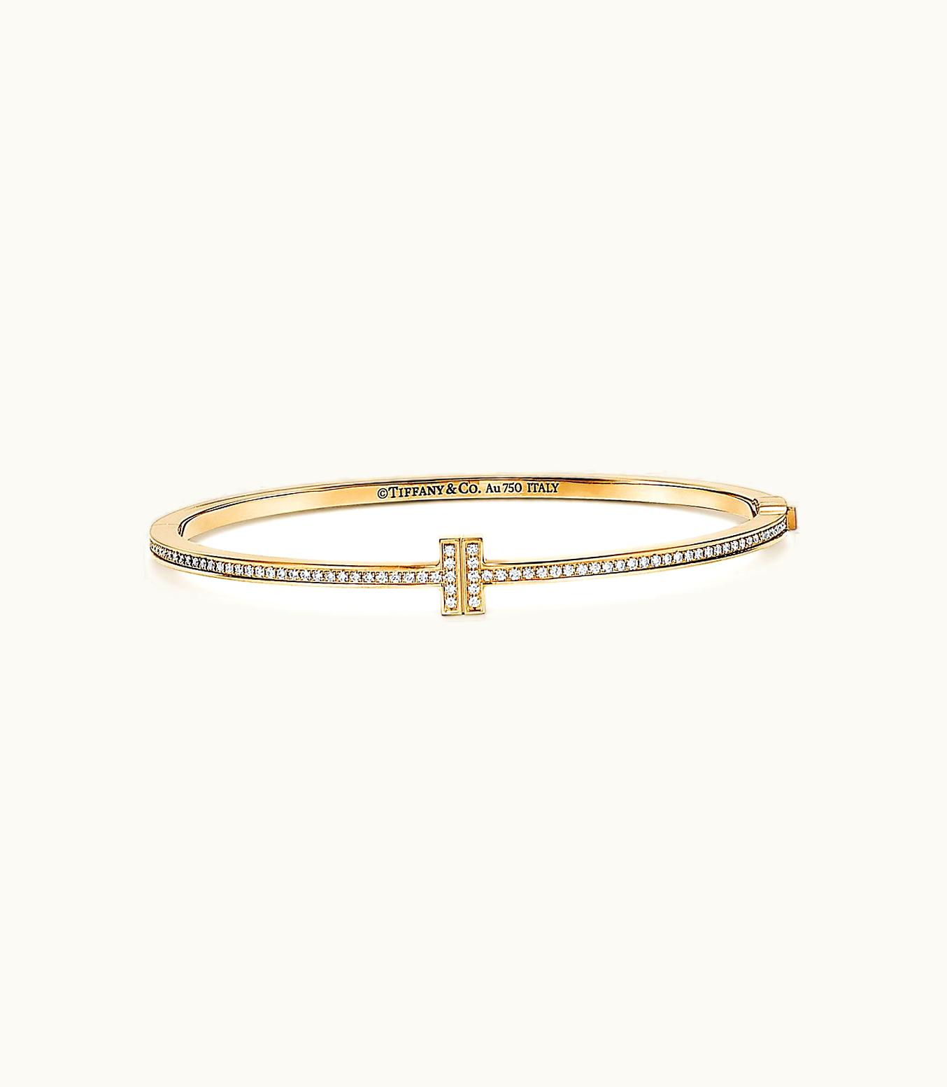 Tiffany & Co Tiffany T Diamond Hinged Wire Bangle In 18K Gold, Medium
