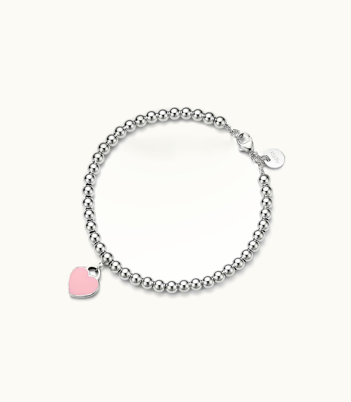 Tiffany & Co Return To Tiffany™ Pink Mini Heart Bead Bracelet In Silver With A Diamond, 4 Mm