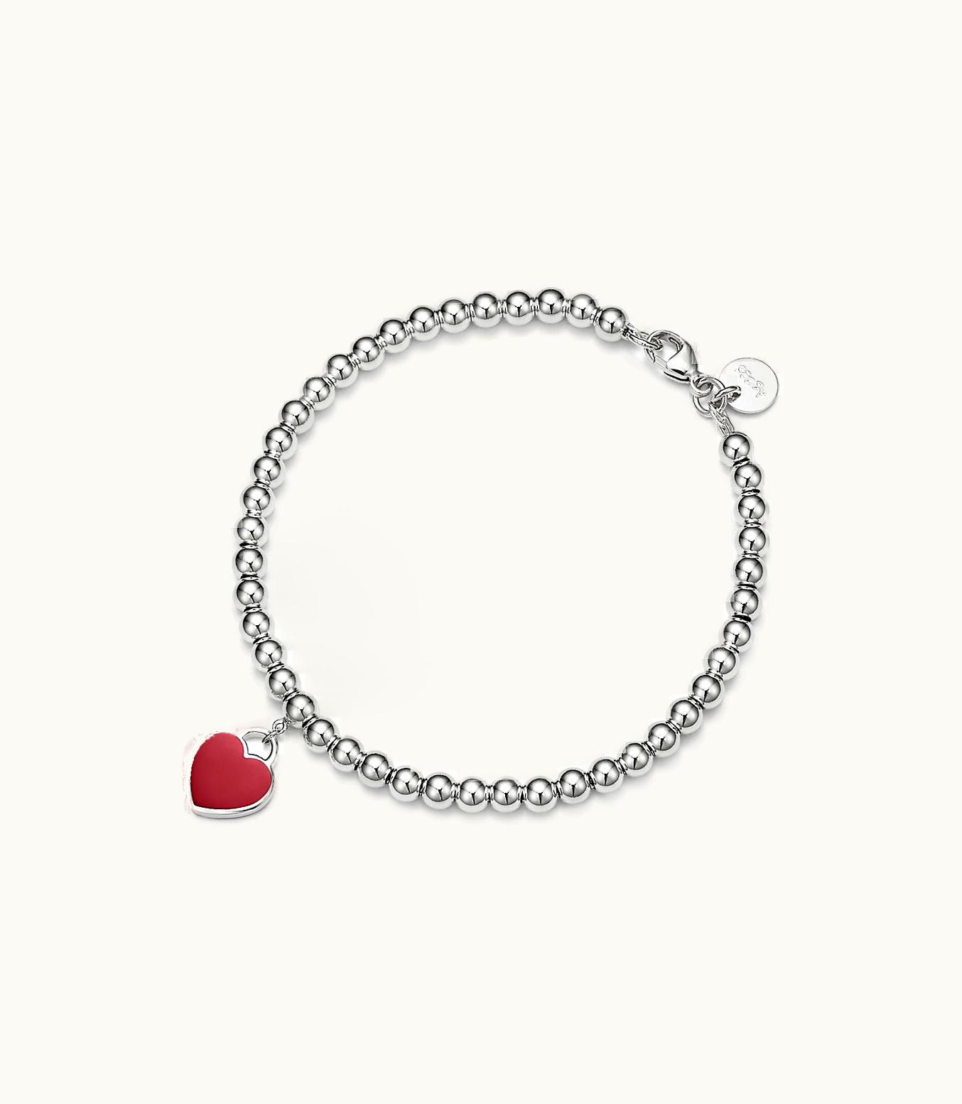Tiffany & Co Return To Tiffany™ Red Mini Heart Bead Bracelet In Silver With A Diamond, 4 Mm