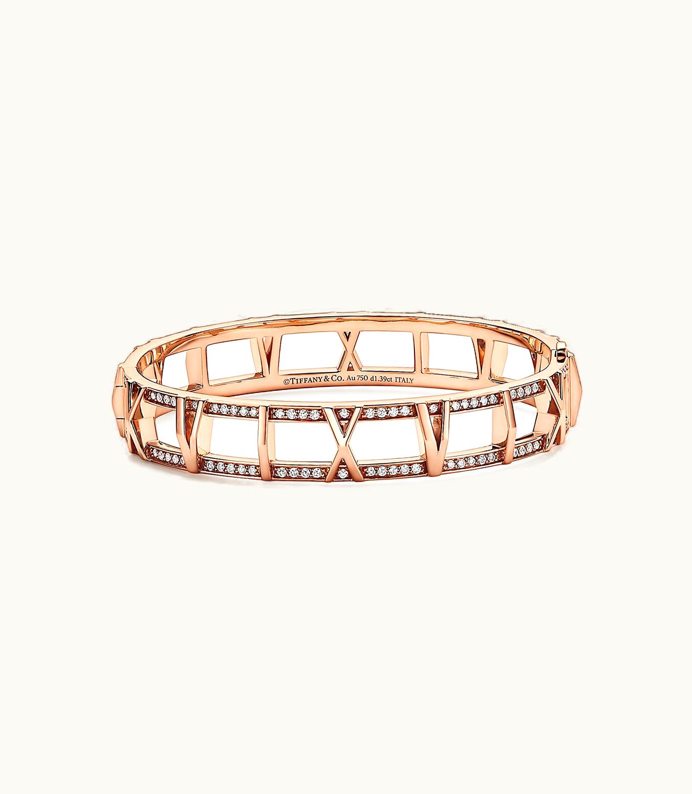 Tiffany & Co Atlas® X Open Hinged Bangle In Rose Gold With Diamonds, Medium