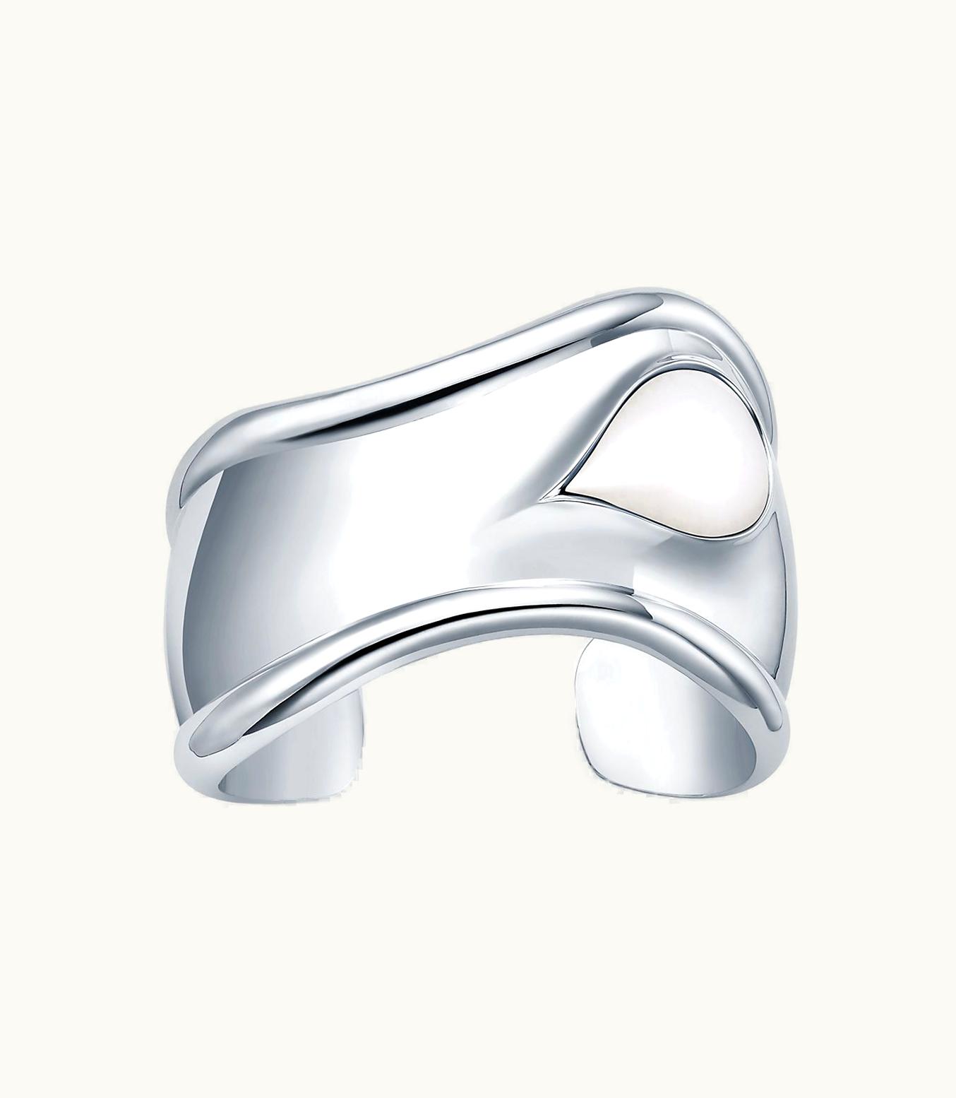 Tiffany & Co Elsa Peretti® Small Bone Cuff In Sterling Silver With White Jade, 43 Mm Wide