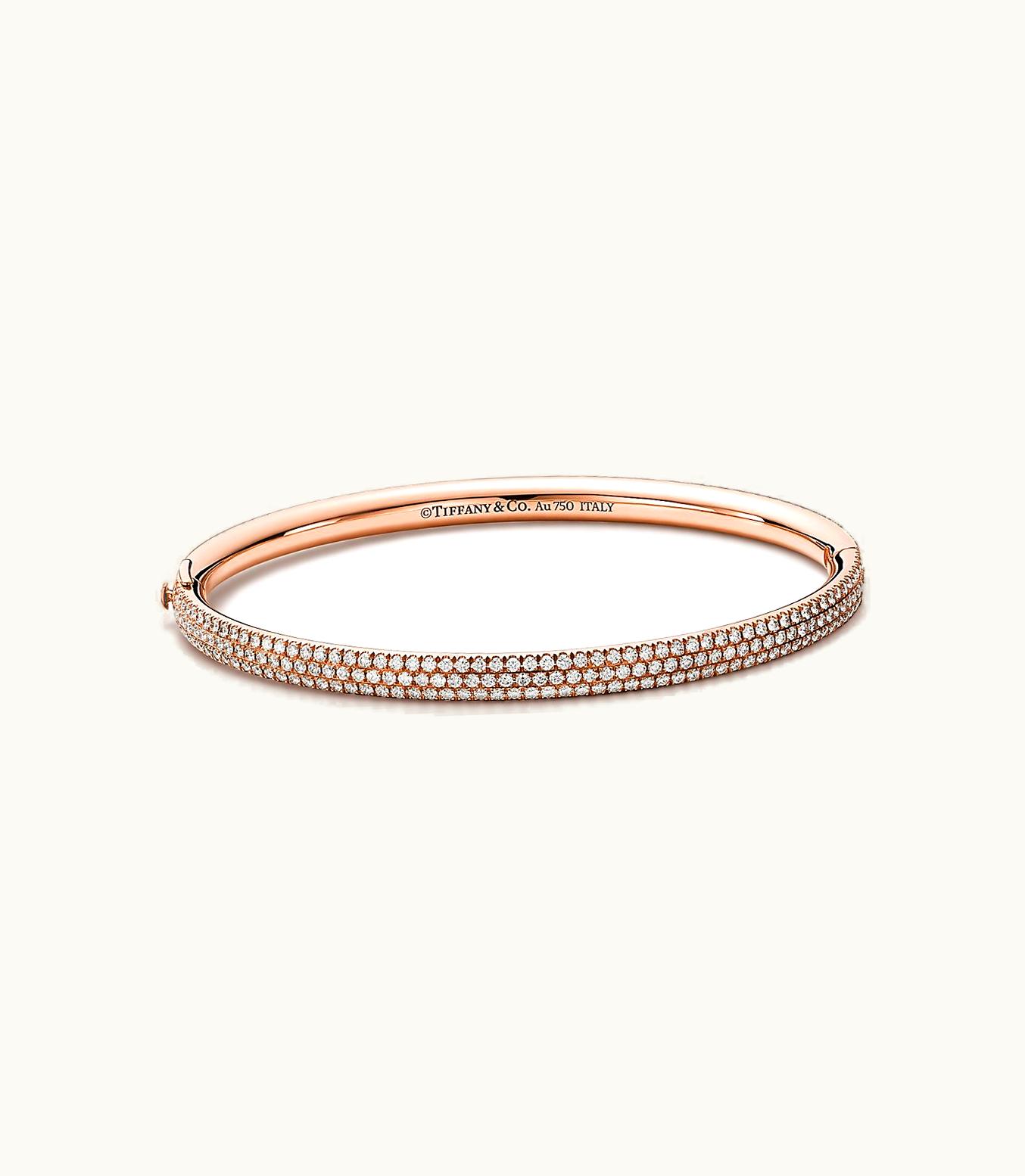 Tiffany & Co Tiffany Metro Three-Row Hinged Bangle In Rose Gold With Diamonds