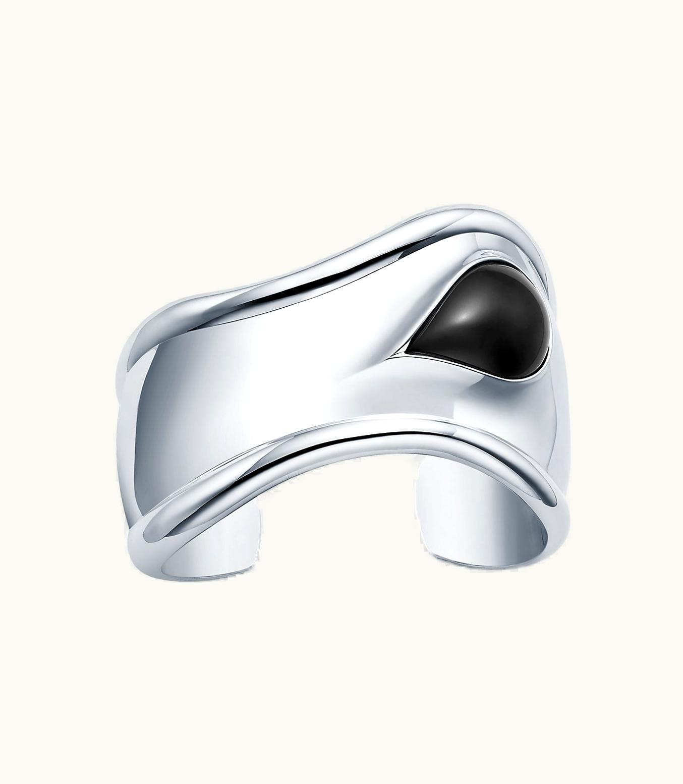 Tiffany & Co Elsa Peretti® Small Bone Cuff In Sterling Silver With Black Jade, 43 Mm Wide