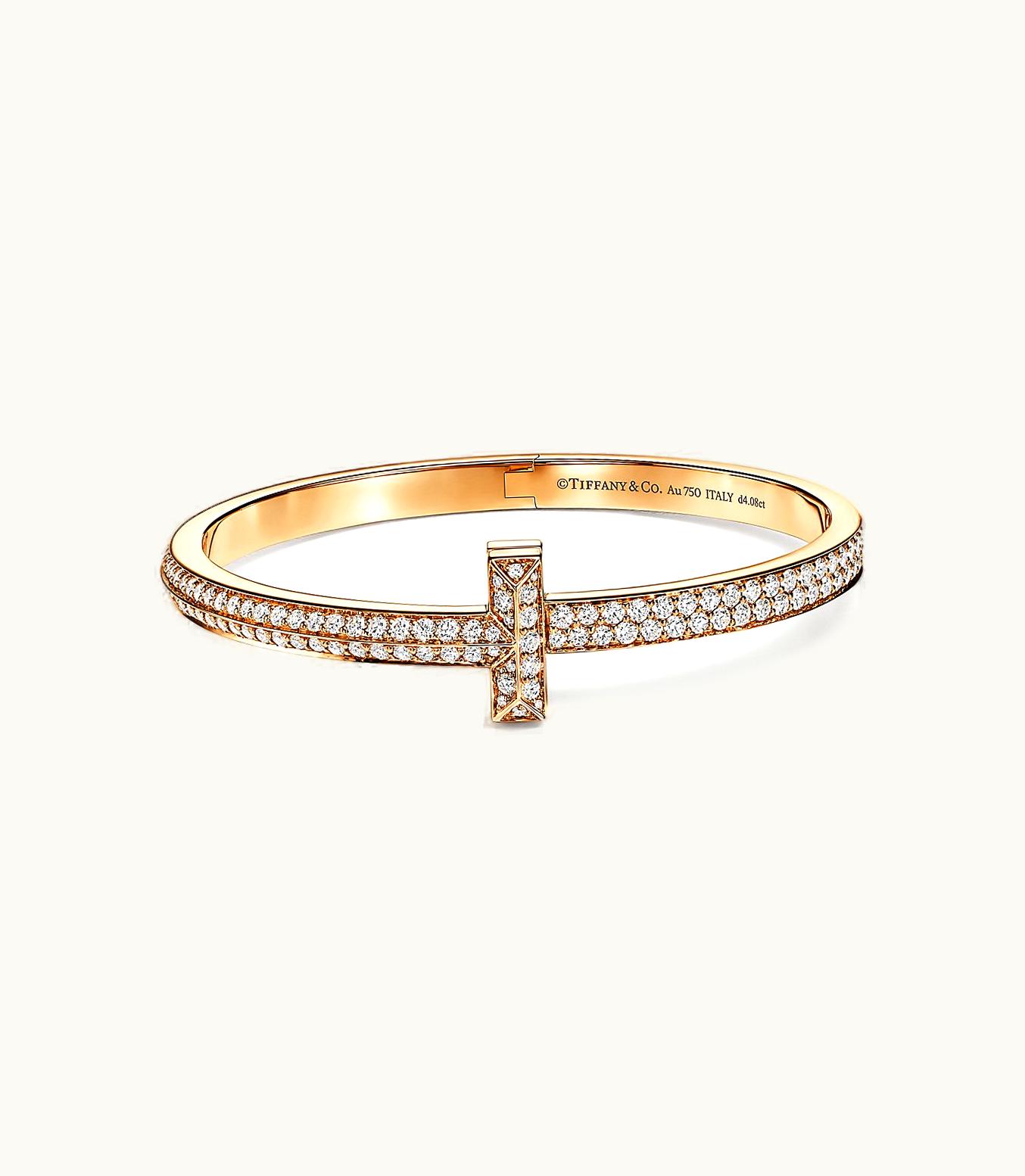 Tiffany & Co Tiffany T T1 Wide Diamond Hinged Bangle In 18K Gold, Medium