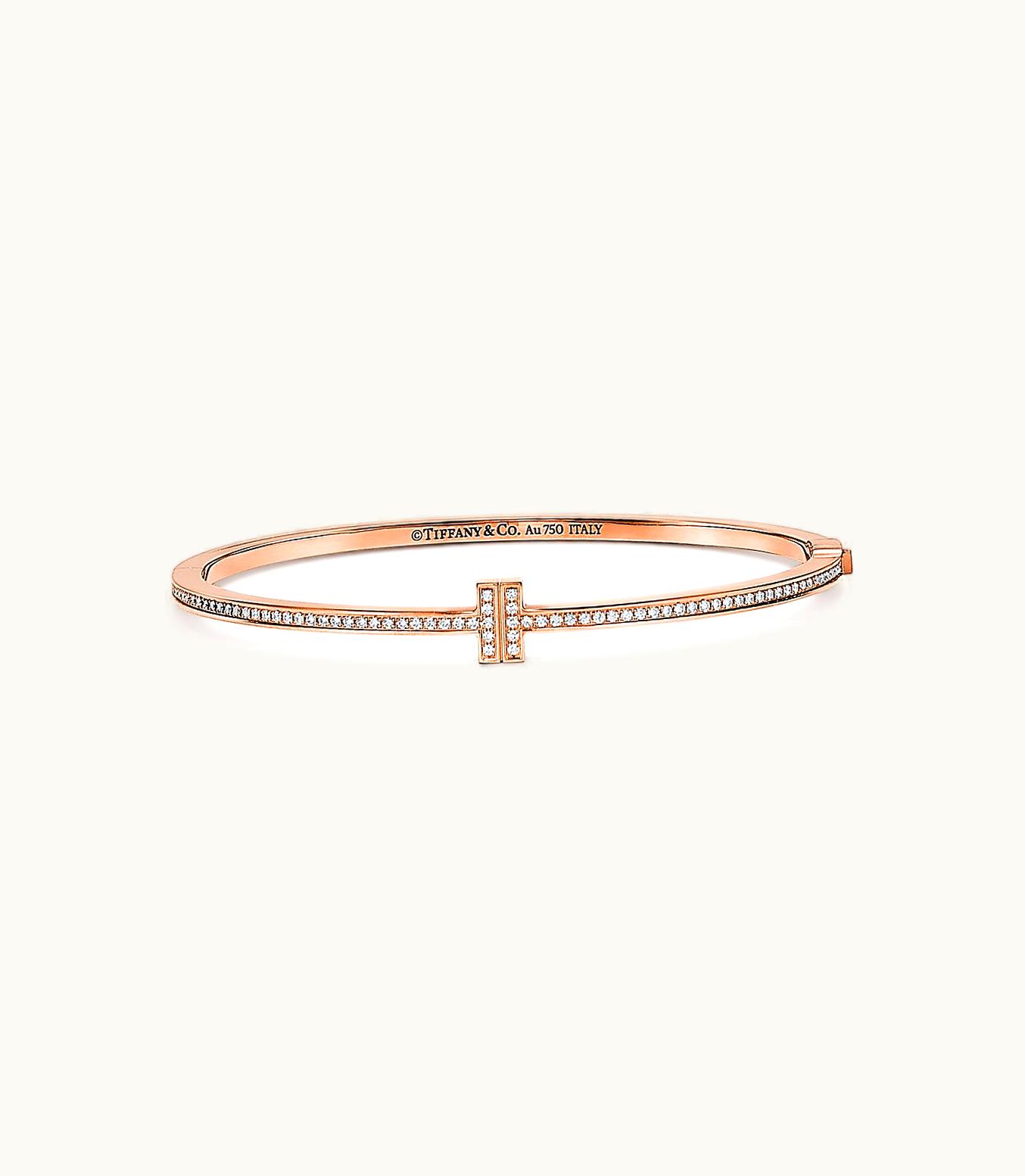 Tiffany & Co Tiffany T Diamond Hinged Wire Bangle In 18K Rose Gold, Medium