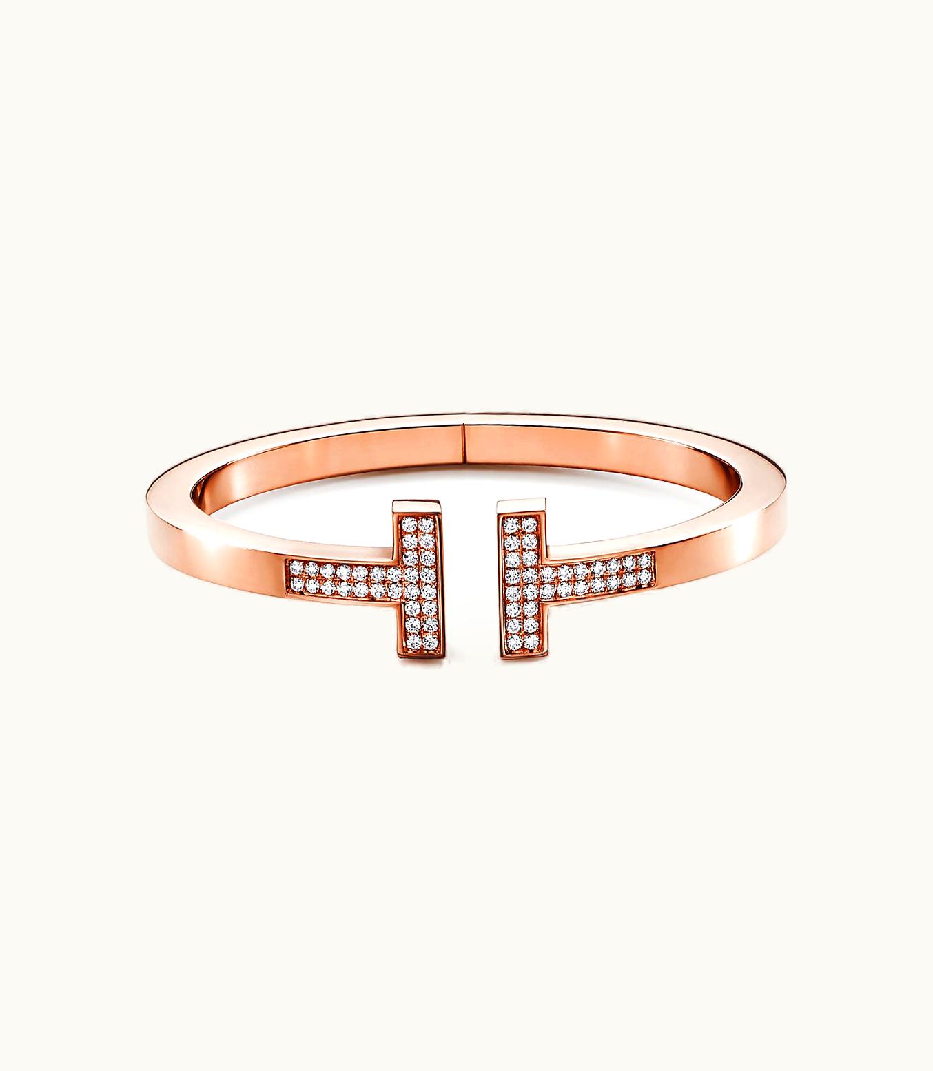 Tiffany & Co Tiffany T Pavé Diamond Square Bracelet In 18K Rose Gold, Small