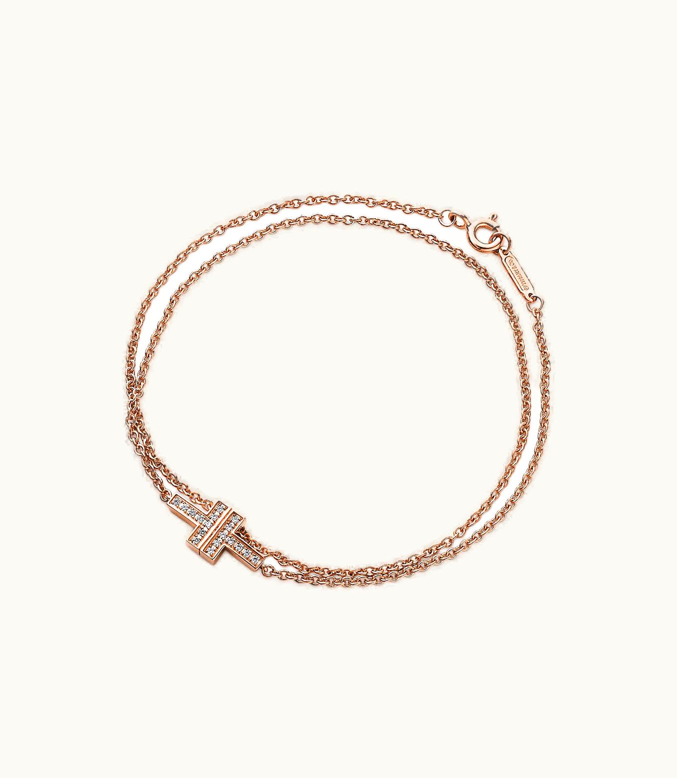 Tiffany & Co Tiffany T Diamond Double Chain Bracelet In 18K Rose Gold, Medium