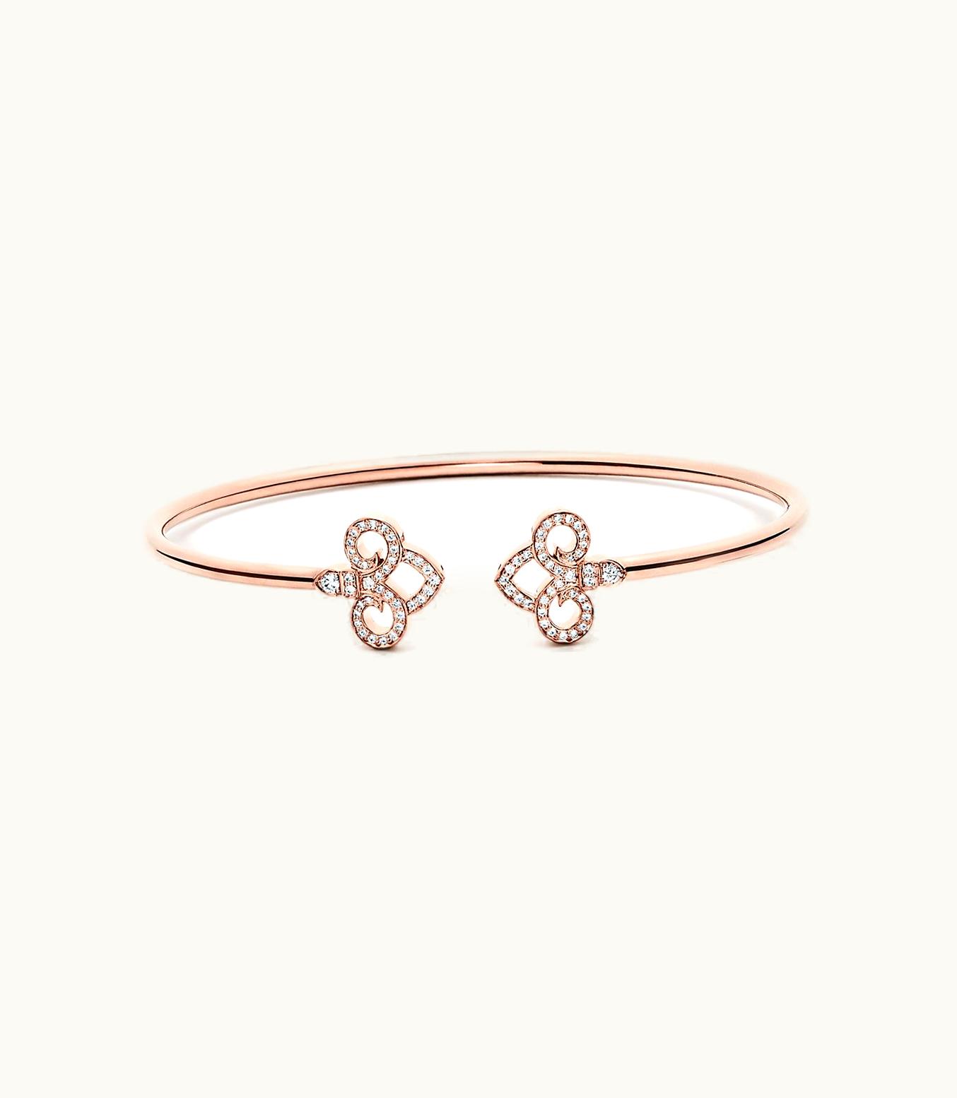 Tiffany & Co Tiffany Fleur De Lis Wire Bangle In 18K Rose Gold With Diamonds, Medium