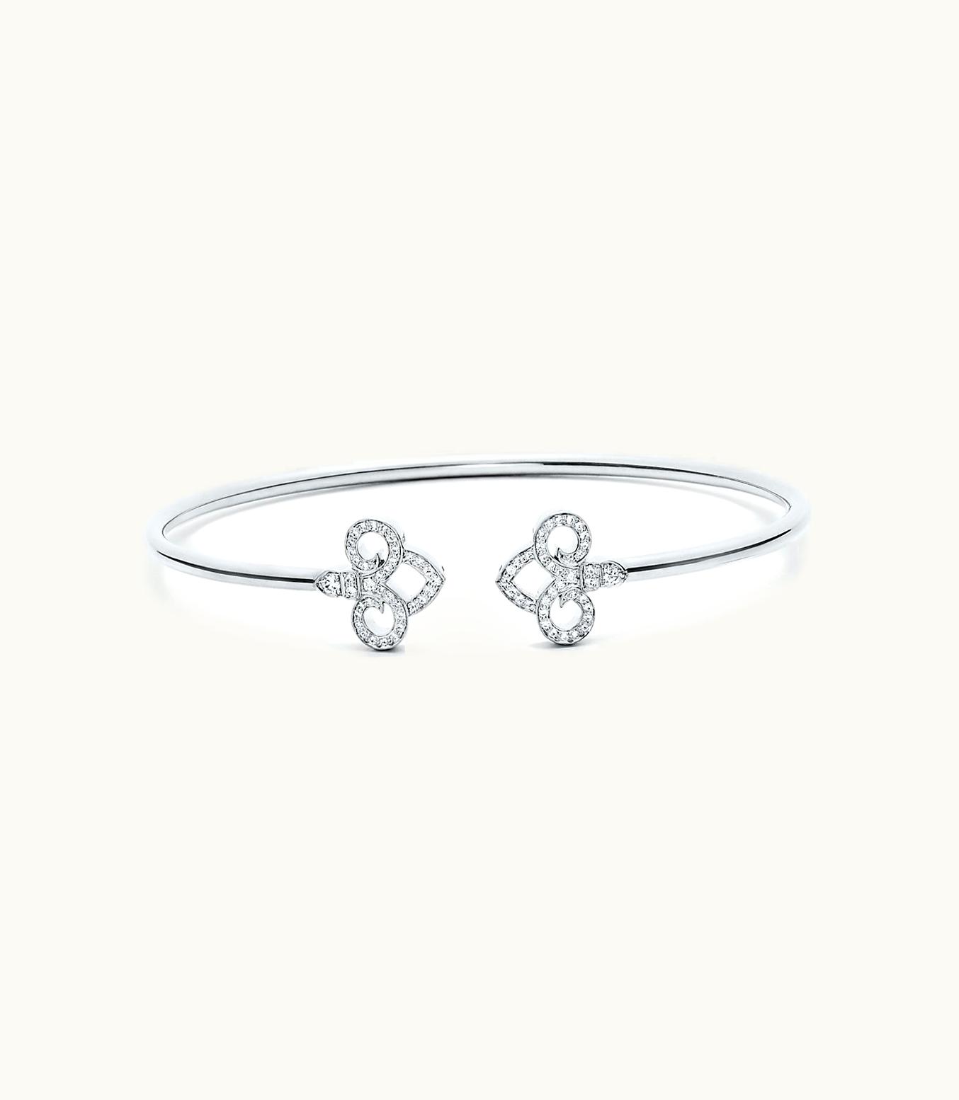Tiffany & Co Tiffany Fleur De Lis Wire Bangle In 18K White Gold With Diamonds, Medium
