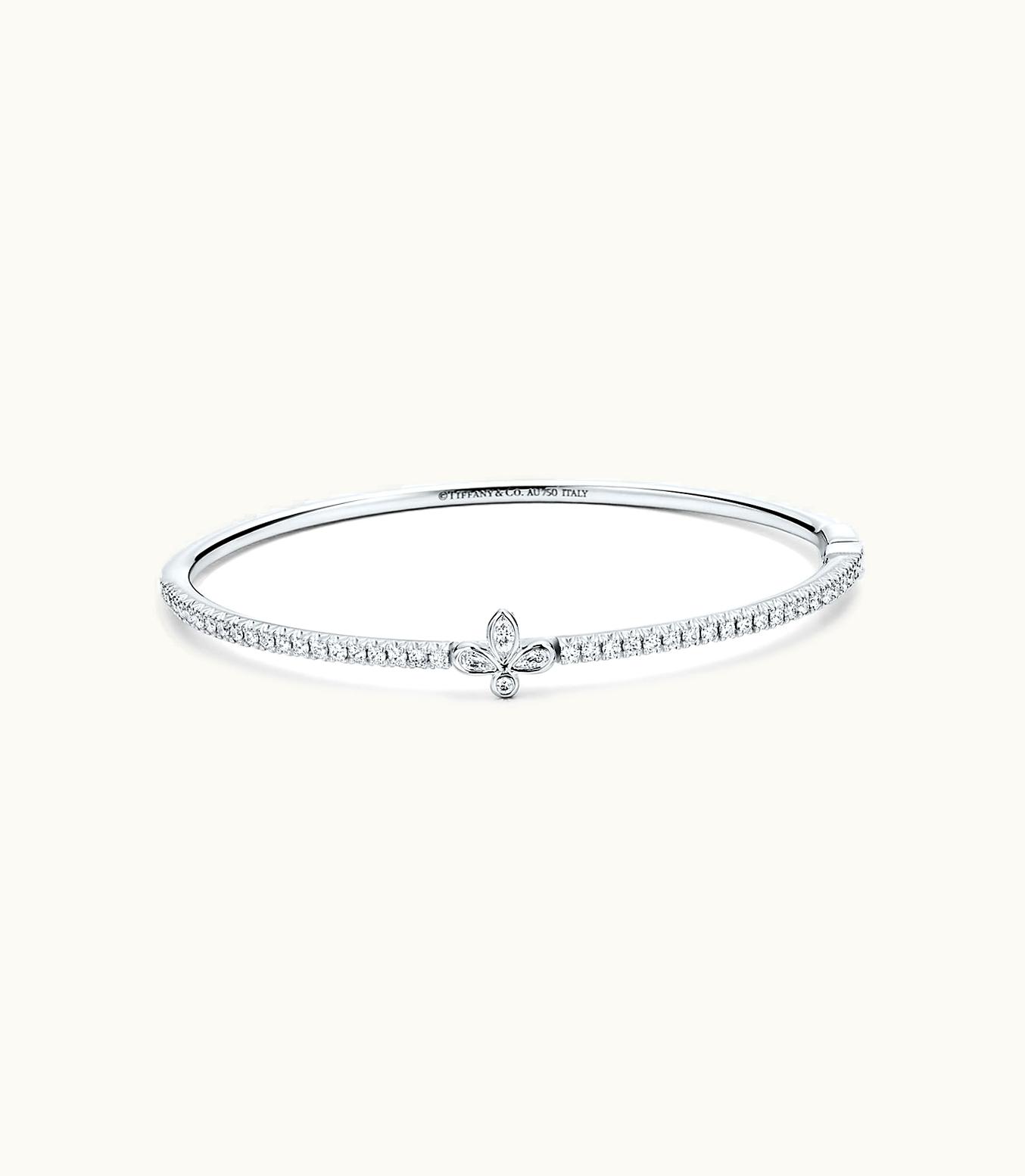 Tiffany & Co Tiffany Fleur De Lis Bangle In 18 White Gold With Diamonds, Large
