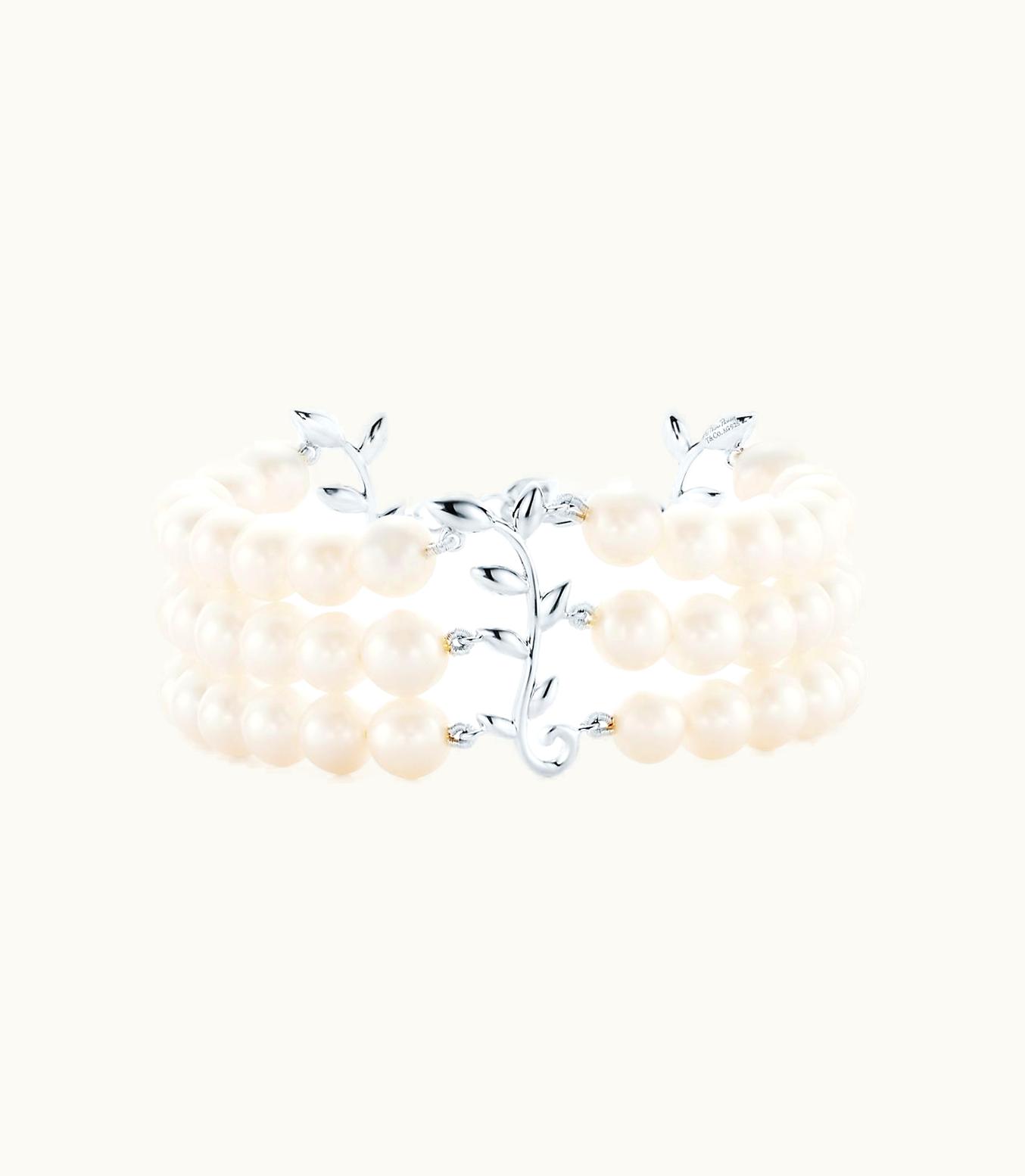 Tiffany & Co Paloma Picasso® Olive Leaf Three-Row Pearl Bracelet In Sterling Silver