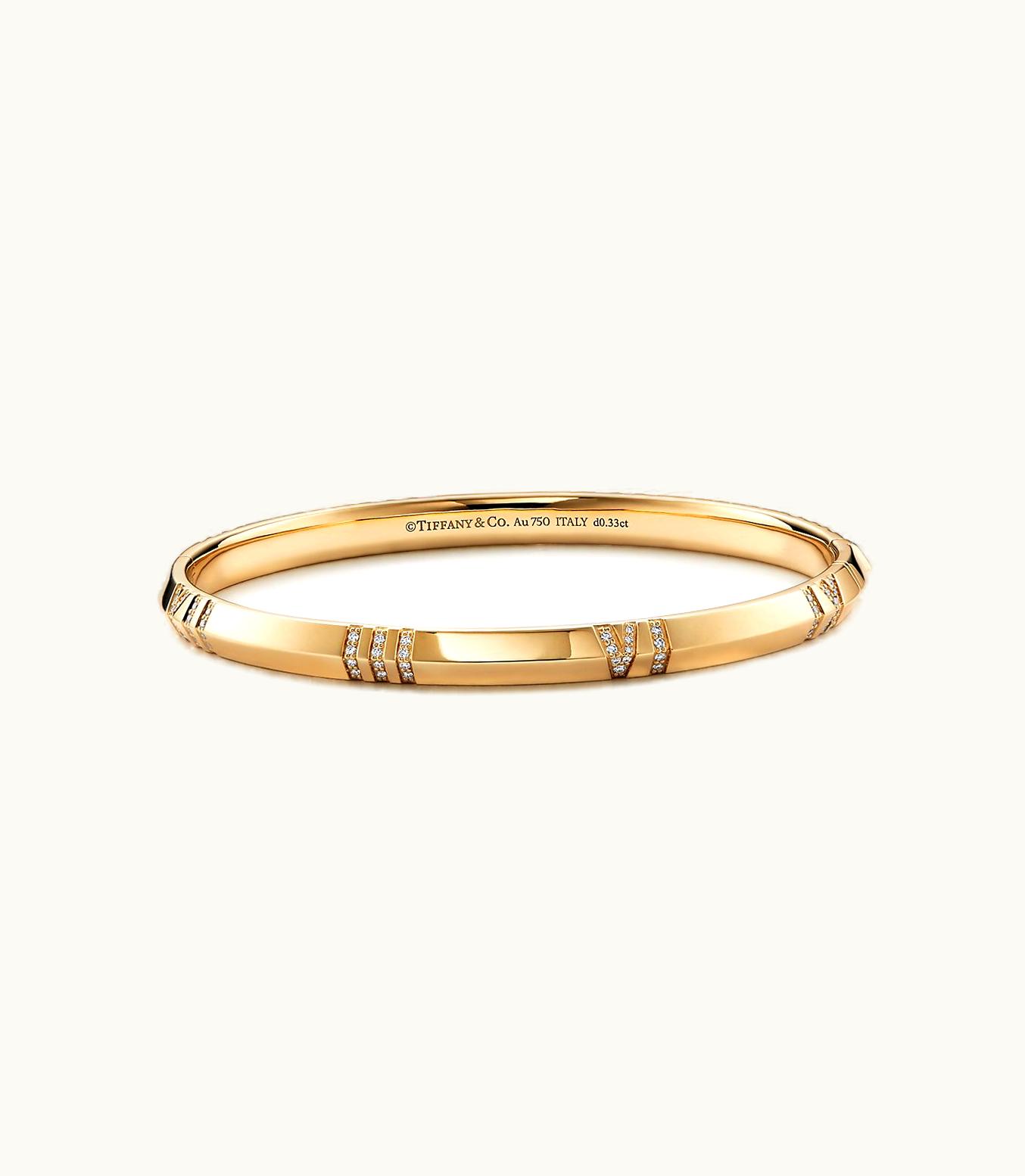 Tiffany & Co Atlas® X Closed Narrow Hinged Bangle In Yellow Gold With Diamonds