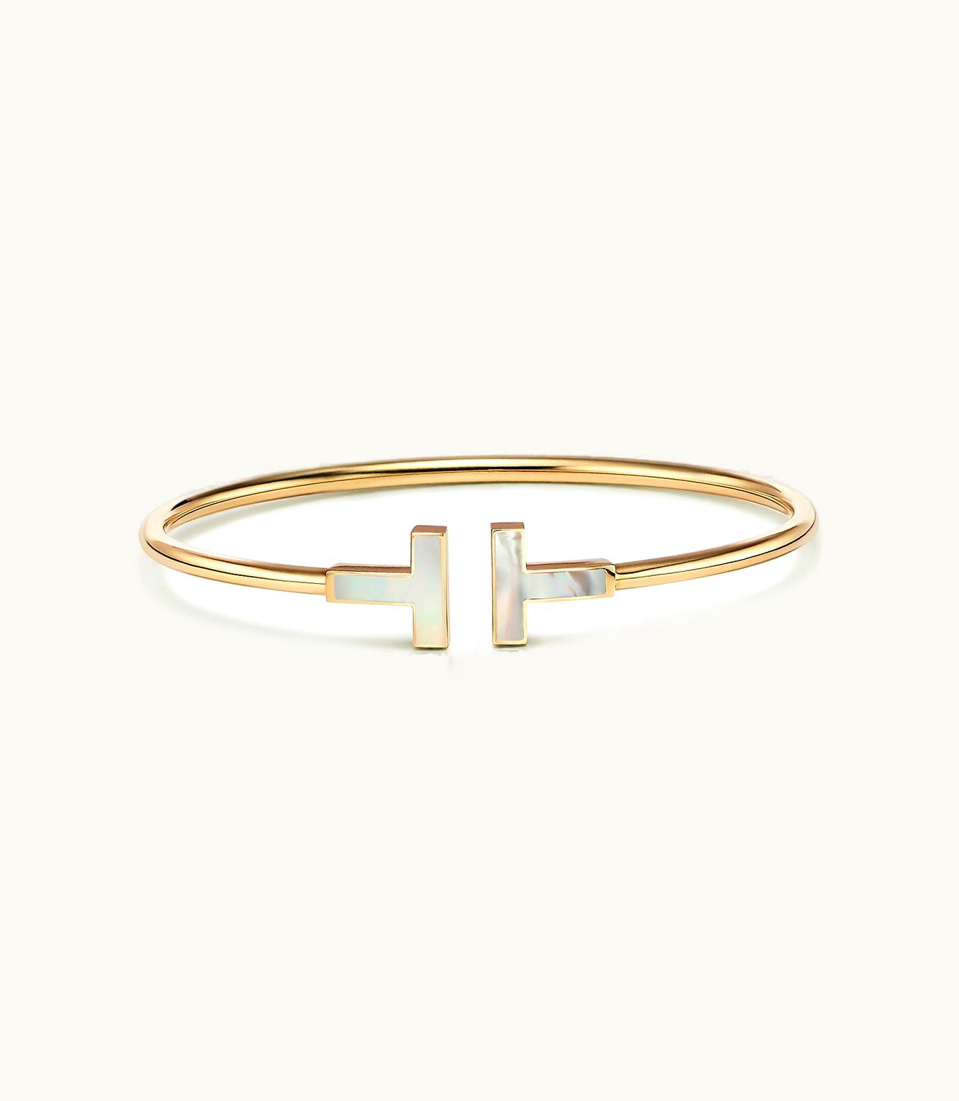 Tiffany & Co Tiffany T Wire Bracelet In Yellow Gold With Mother-Of-Pearl