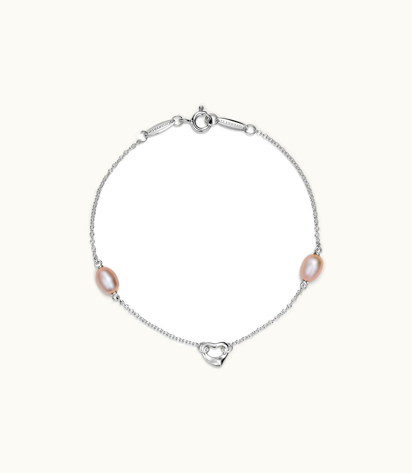 Tiffany & Co Elsa Peretti® Pearls By The Yard™ Open Heart Bracelet In Silver With Pearls