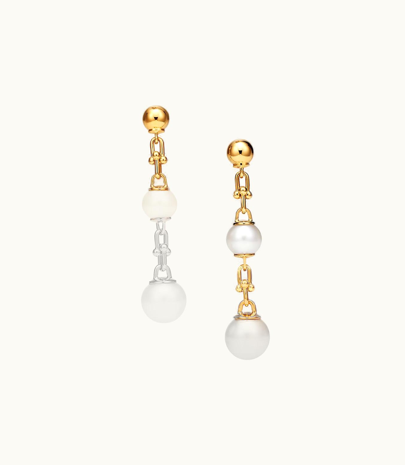 Tiffany & Co Tiffany Hardwear Triple Drop Link Earrings In Yellow Gold With Freshwater Pearls