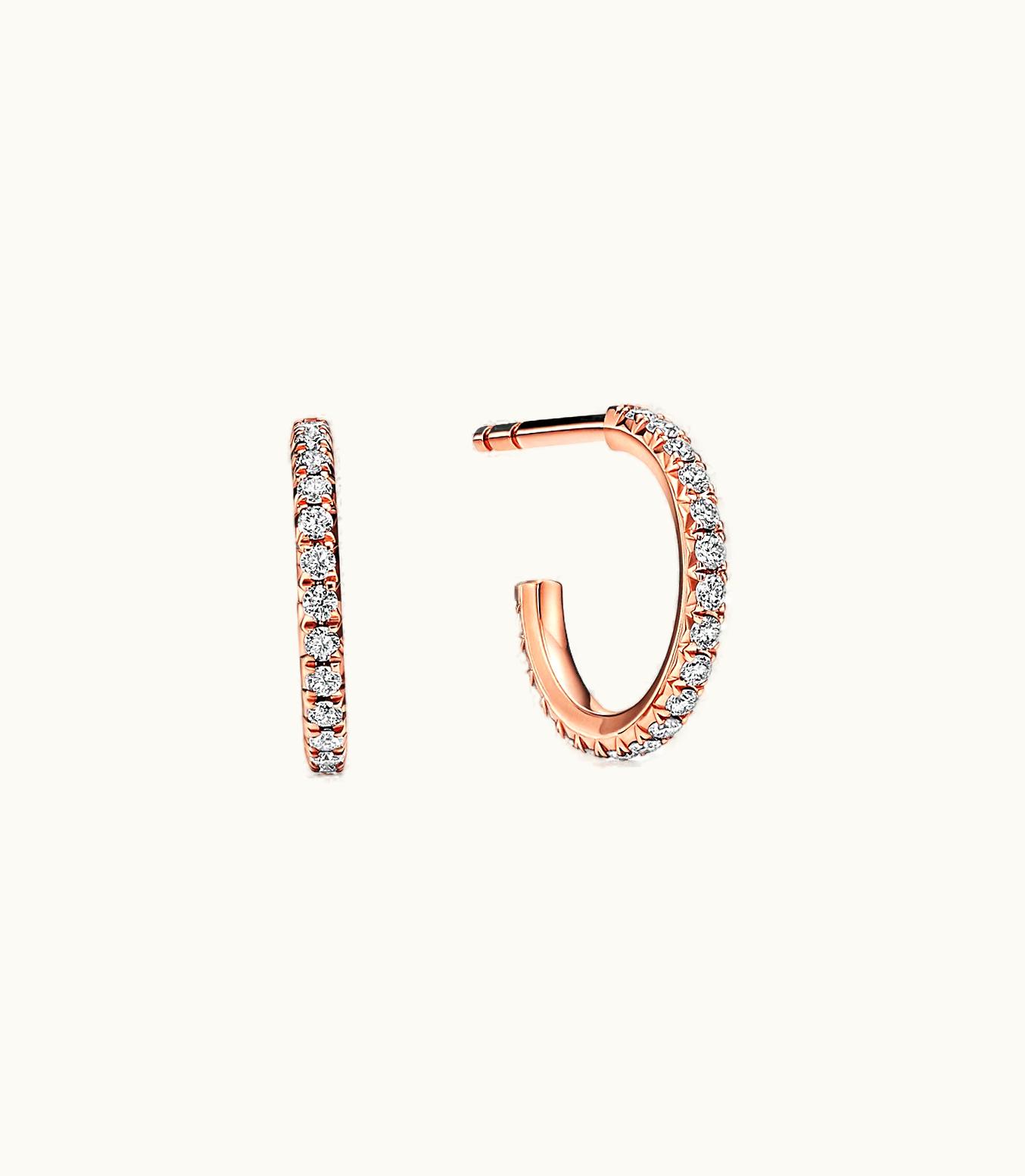 Tiffany & Co Tiffany Metro Hoop Earrings In Rose Gold With Diamonds, Small