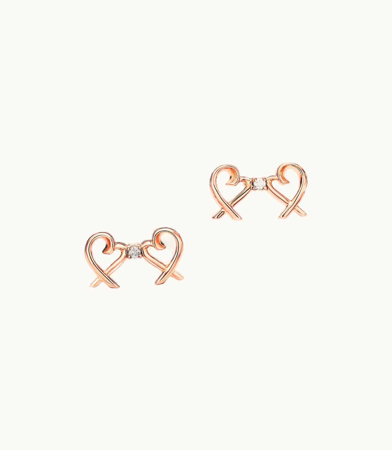 Tiffany & Co Paloma Picasso® Double Loving Heart Earrings In 18Ct Rose Gold With Diamonds