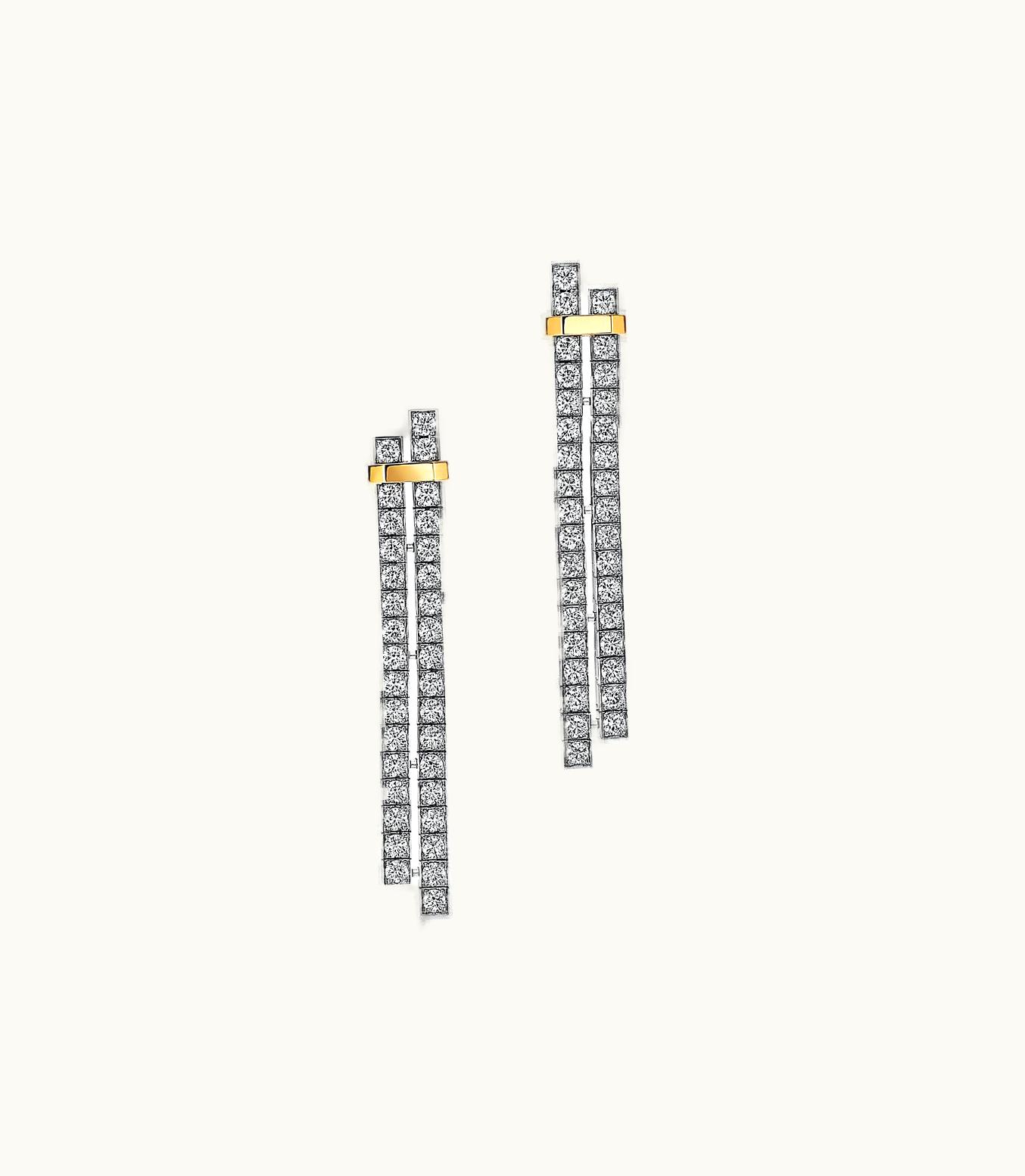 Tiffany & Co Tiffany Edge Drop Earrings In Platinum And Yellow Gold With Diamonds
