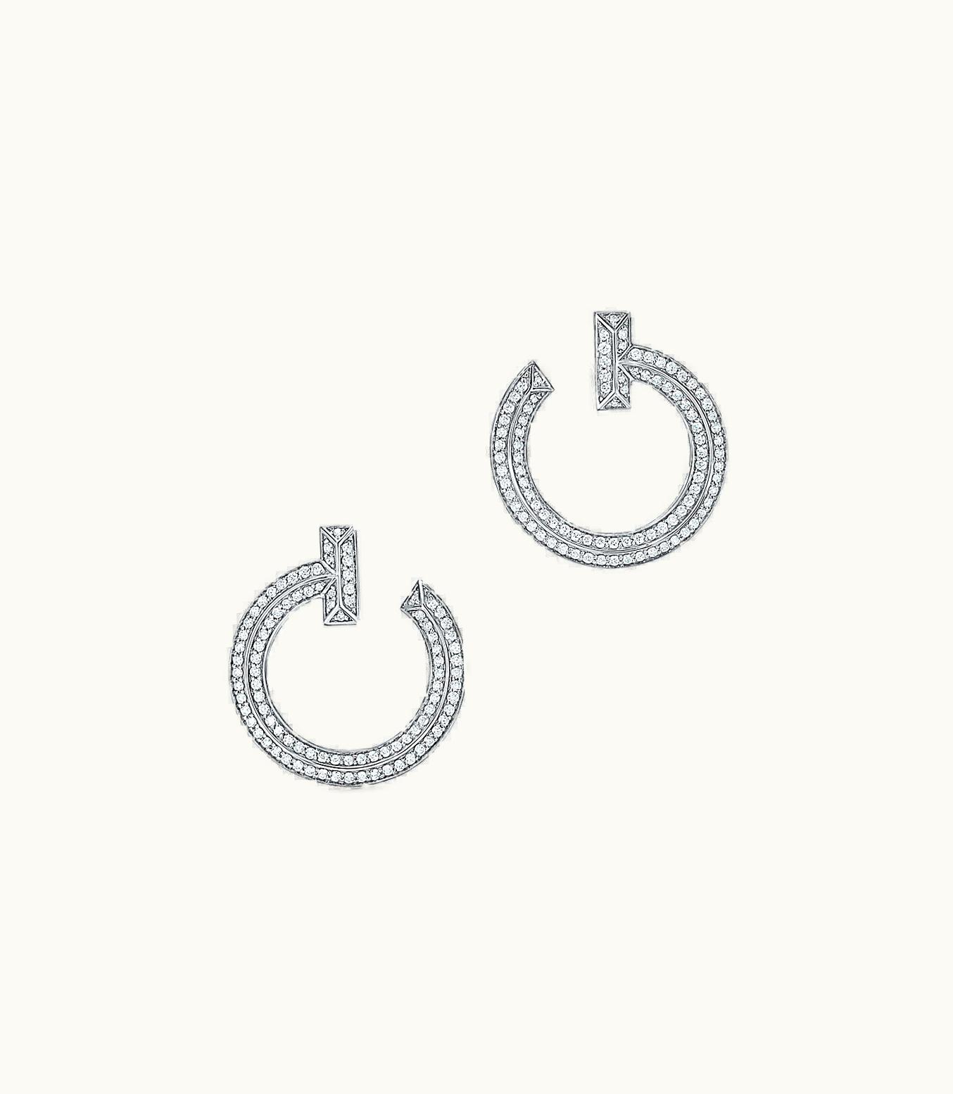 Tiffany & Co Tiffany T T1 Open Hoop Earrings In White Gold With Diamonds