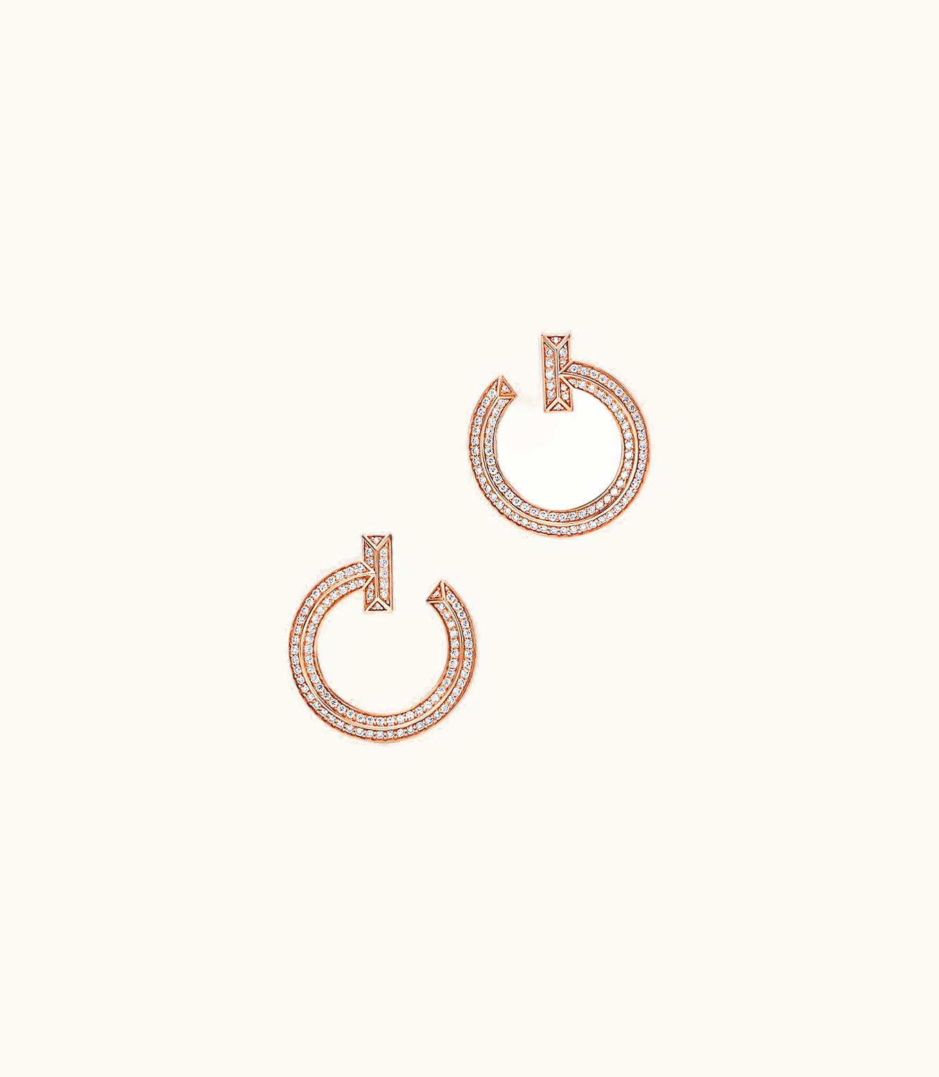 Tiffany & Co Tiffany T T1 Open Hoop Earrings In 18K Rose Gold With Diamonds