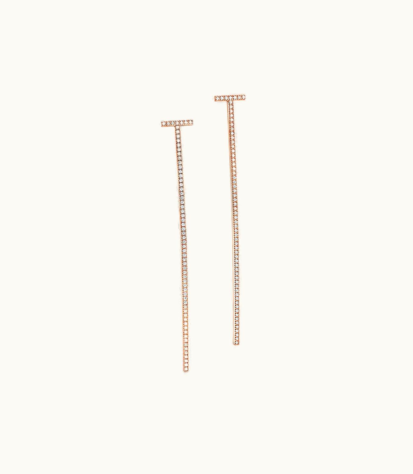 Tiffany & Co Tiffany T Elongated Wire Bar Earrings In 18K Rose Gold With Diamonds