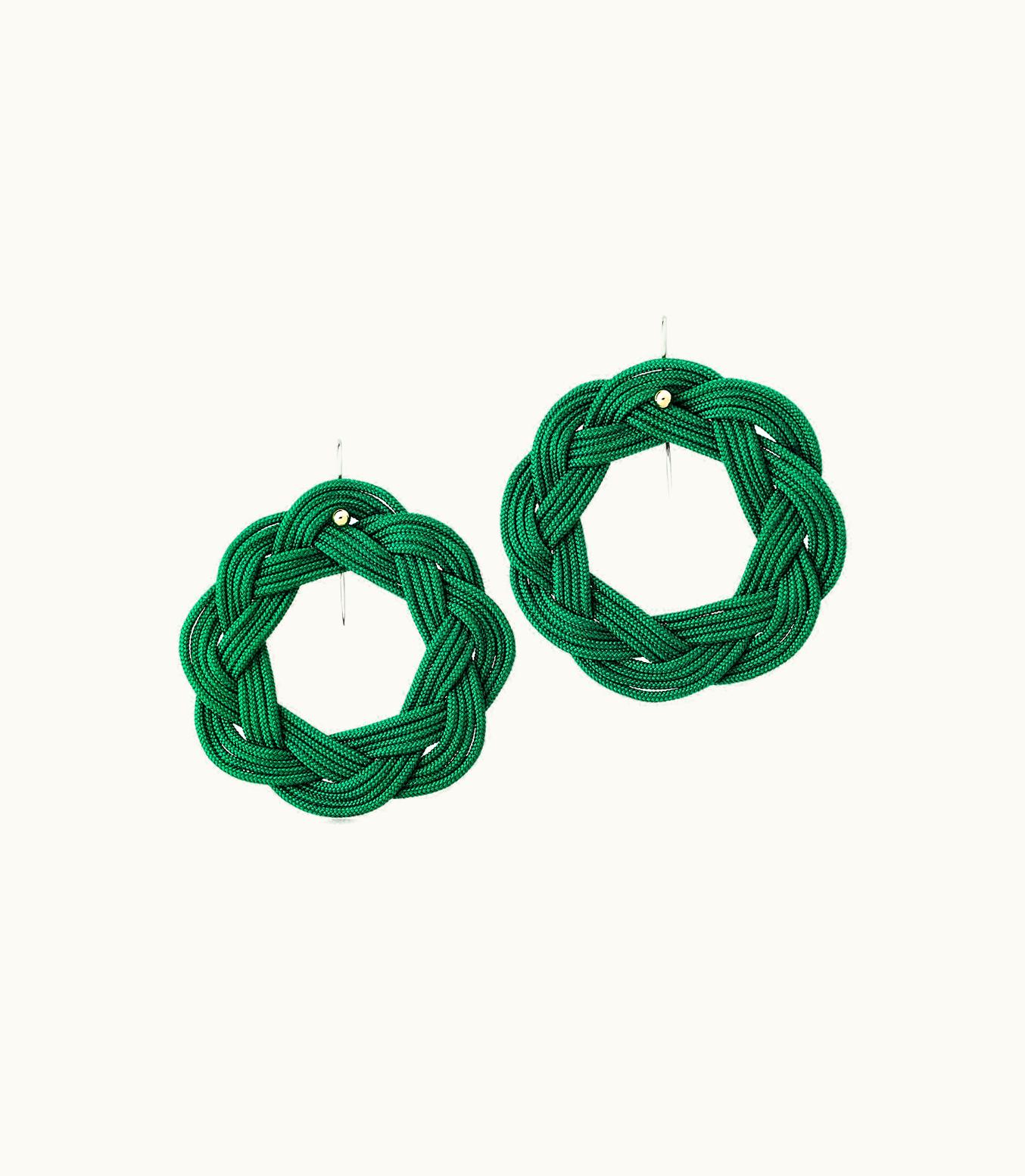 Tiffany & Co Elsa Peretti® Circle Hook Earrings In Green Woven Silk With 18K Gold