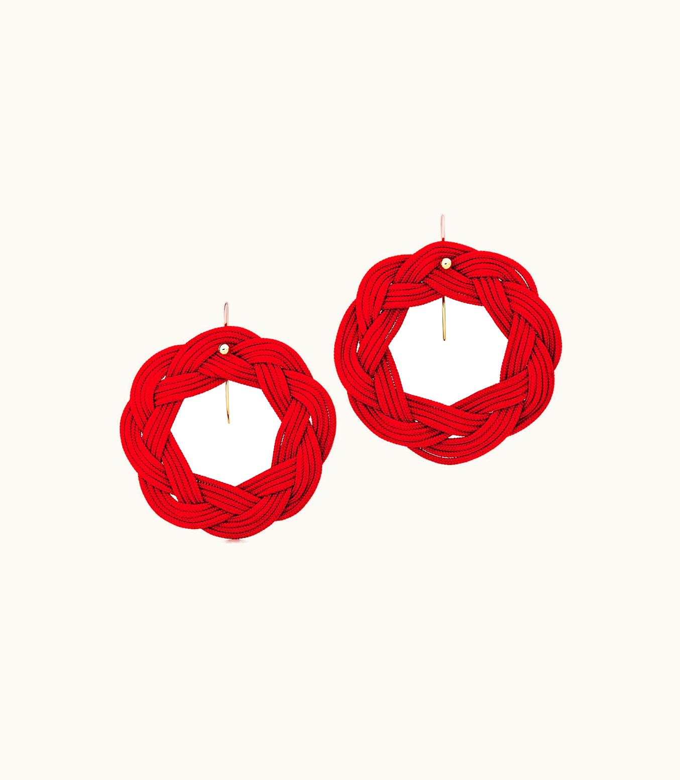 Tiffany & Co Elsa Peretti® Circle Hook Earrings In Red Woven Silk With 18K Gold