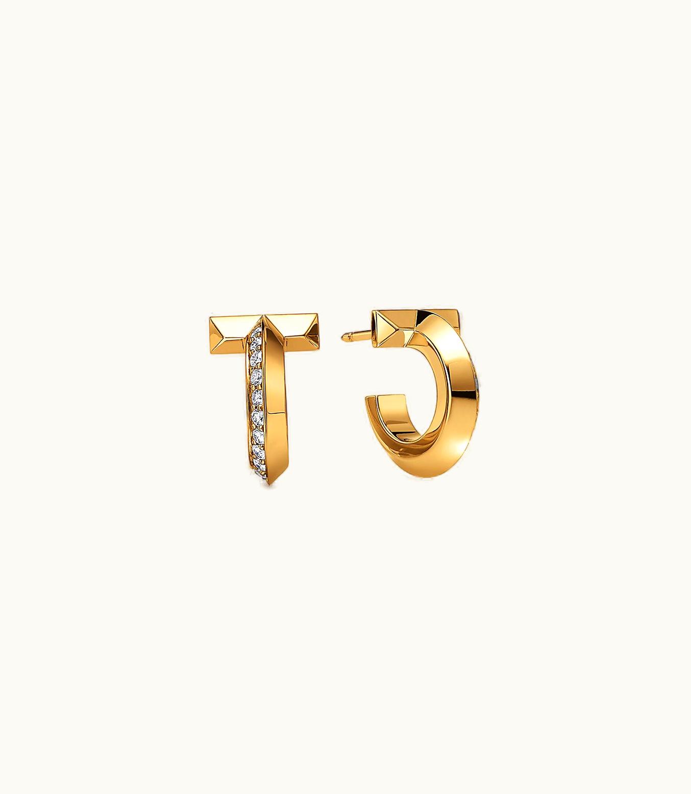 Tiffany & Co Tiffany T T1 Hoop Earrings In Yellow Gold With Diamonds