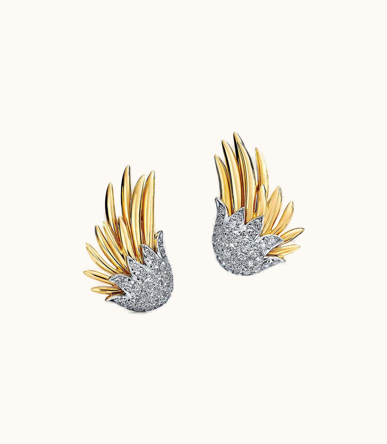 Tiffany & Co Tiffany & Co. Schlumberger Flame Ear Clips In Gold And Platinum With Diamonds