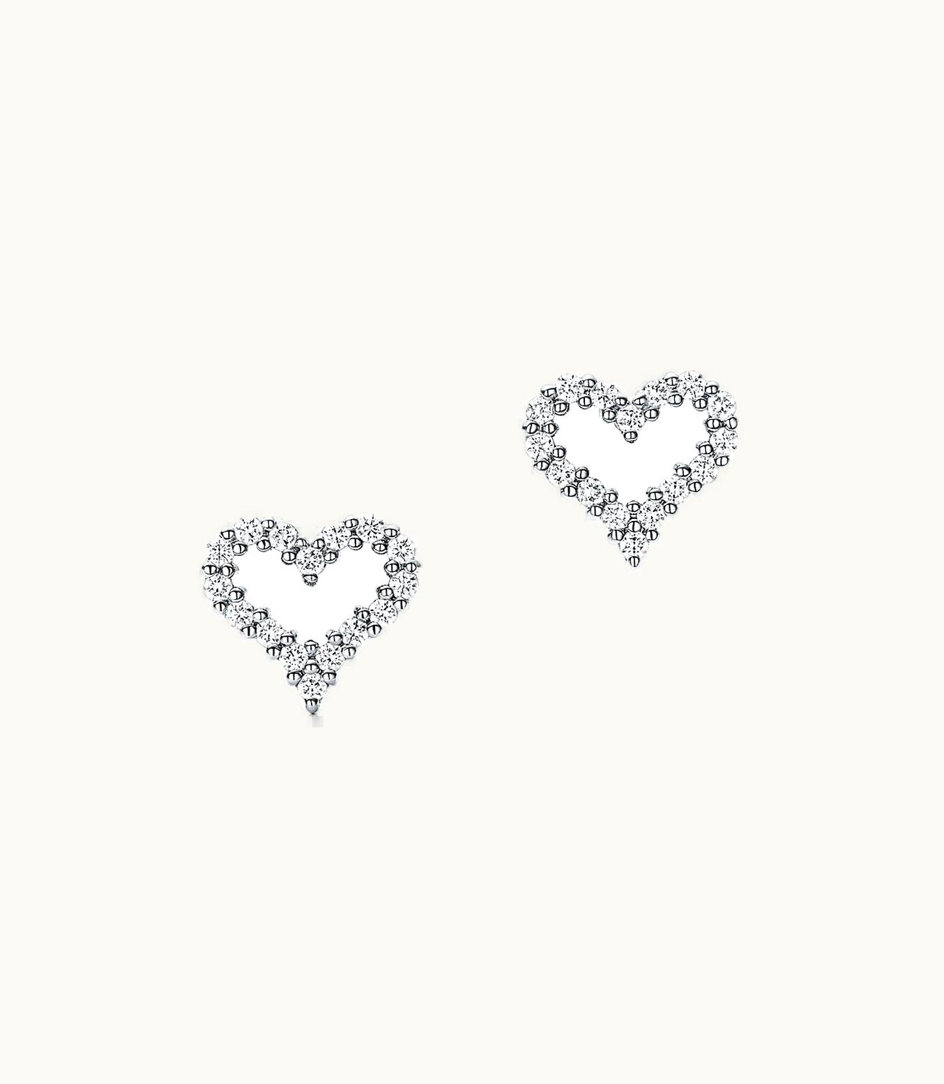 Tiffany & Co Heart Earrings In Platinum With Diamonds, Extra Mini