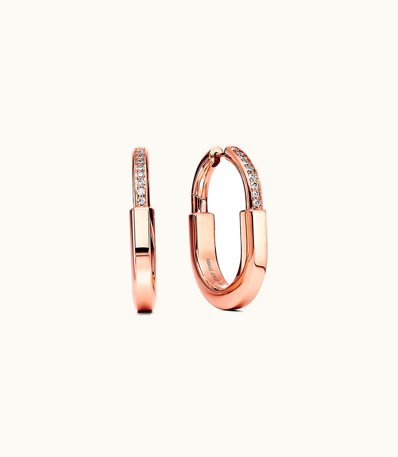 Tiffany & Co Tiffany Lock Earrings In Rose Gold With Diamonds, Medium