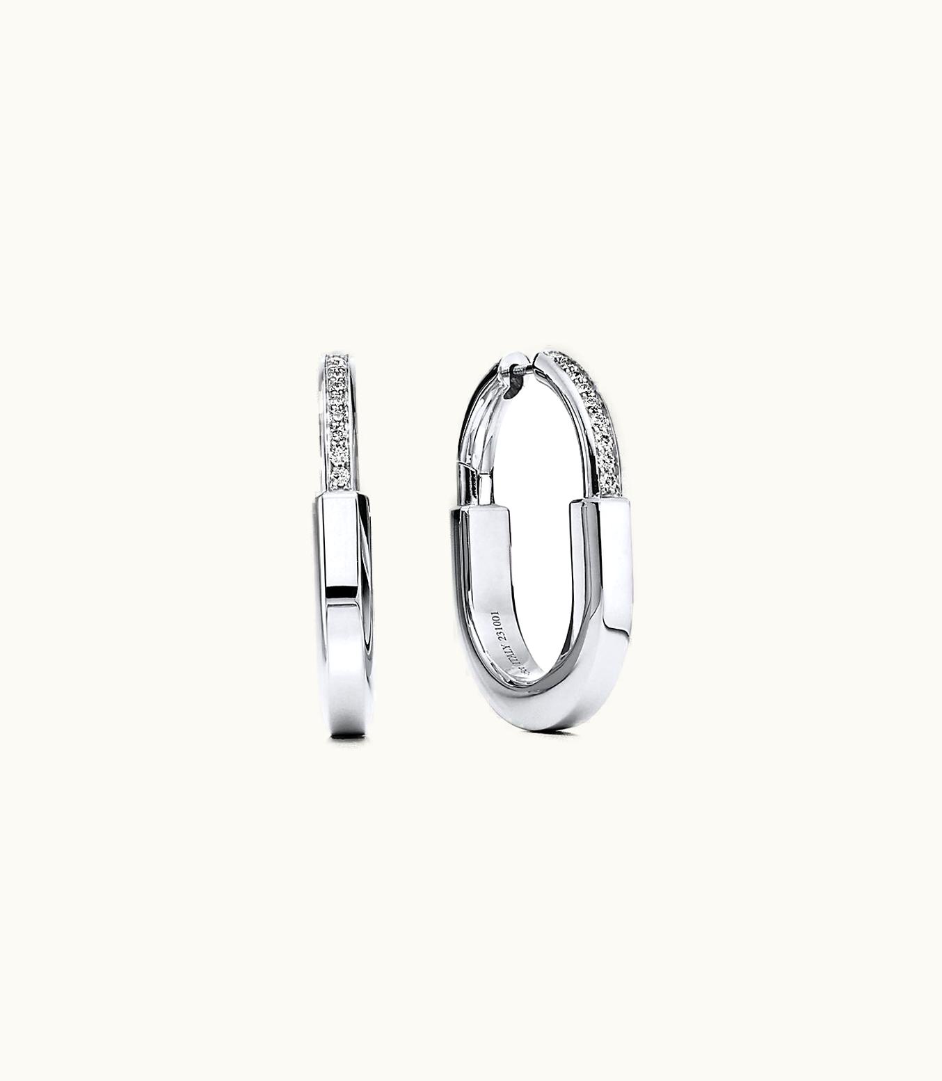 Tiffany & Co Tiffany Lock Earrings In White Gold With Diamonds, Medium