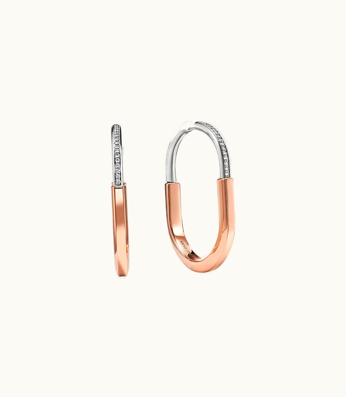 Tiffany & Co Tiffany Lock Earrings In Rose And White Gold With Diamonds, Extra Large