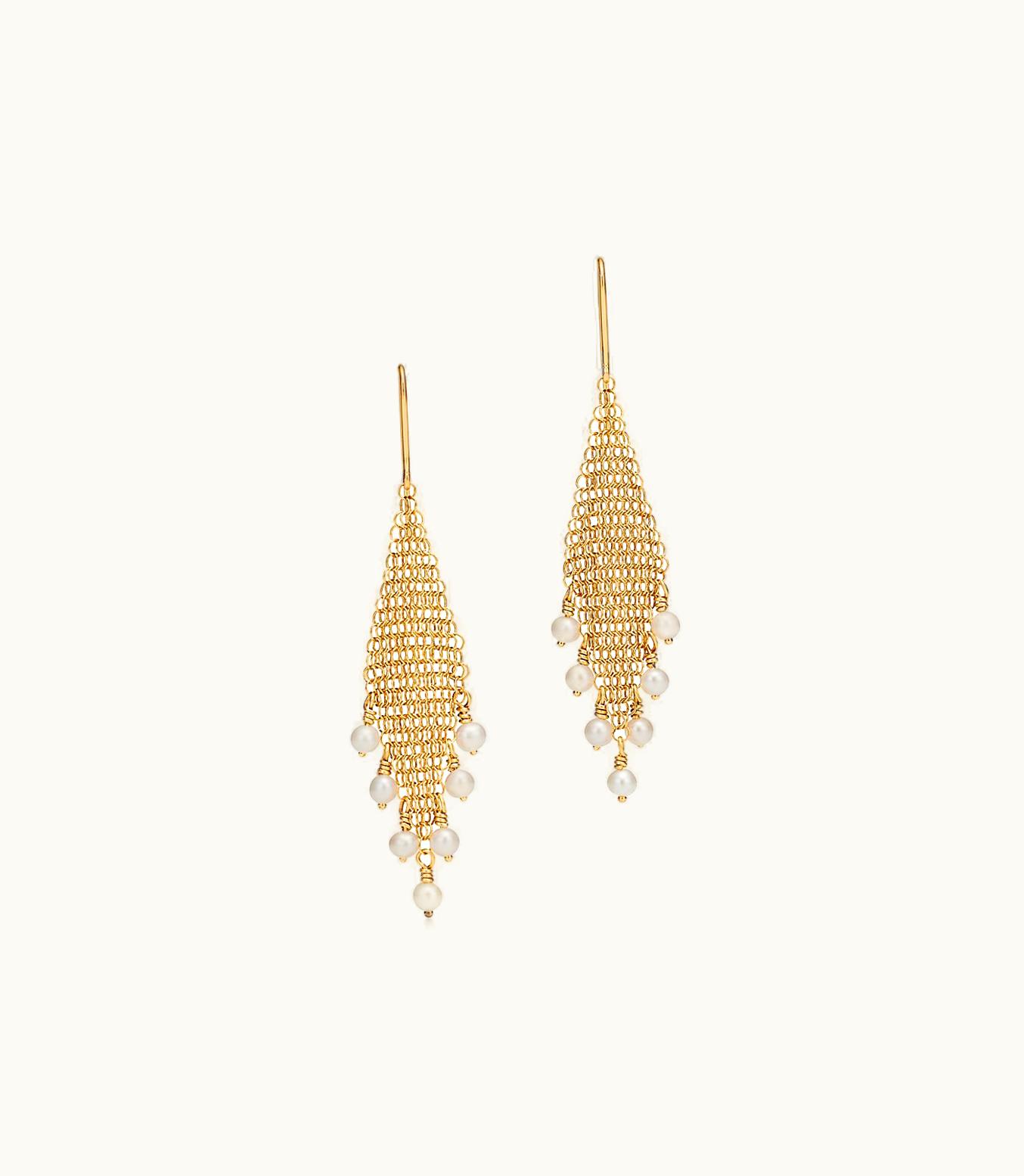 Tiffany & Co Elsa Peretti® Mesh Fringe Earrings In 18K Gold With Freshwater Pearls