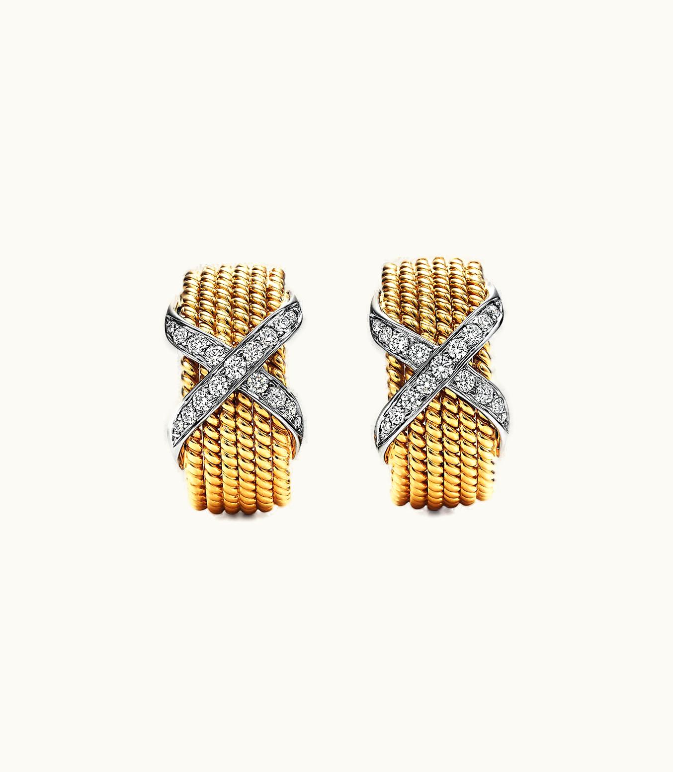 Tiffany & Co Tiffany & Co. Schlumberger Rope Six-Row Ear Clips In 18K Gold With Diamonds
