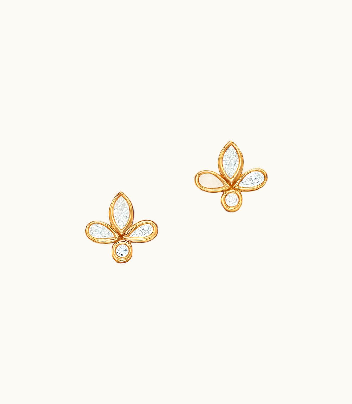 Tiffany & Co Tiffany Fleur De Lis Earrings In 18K Gold With Diamonds, Mini